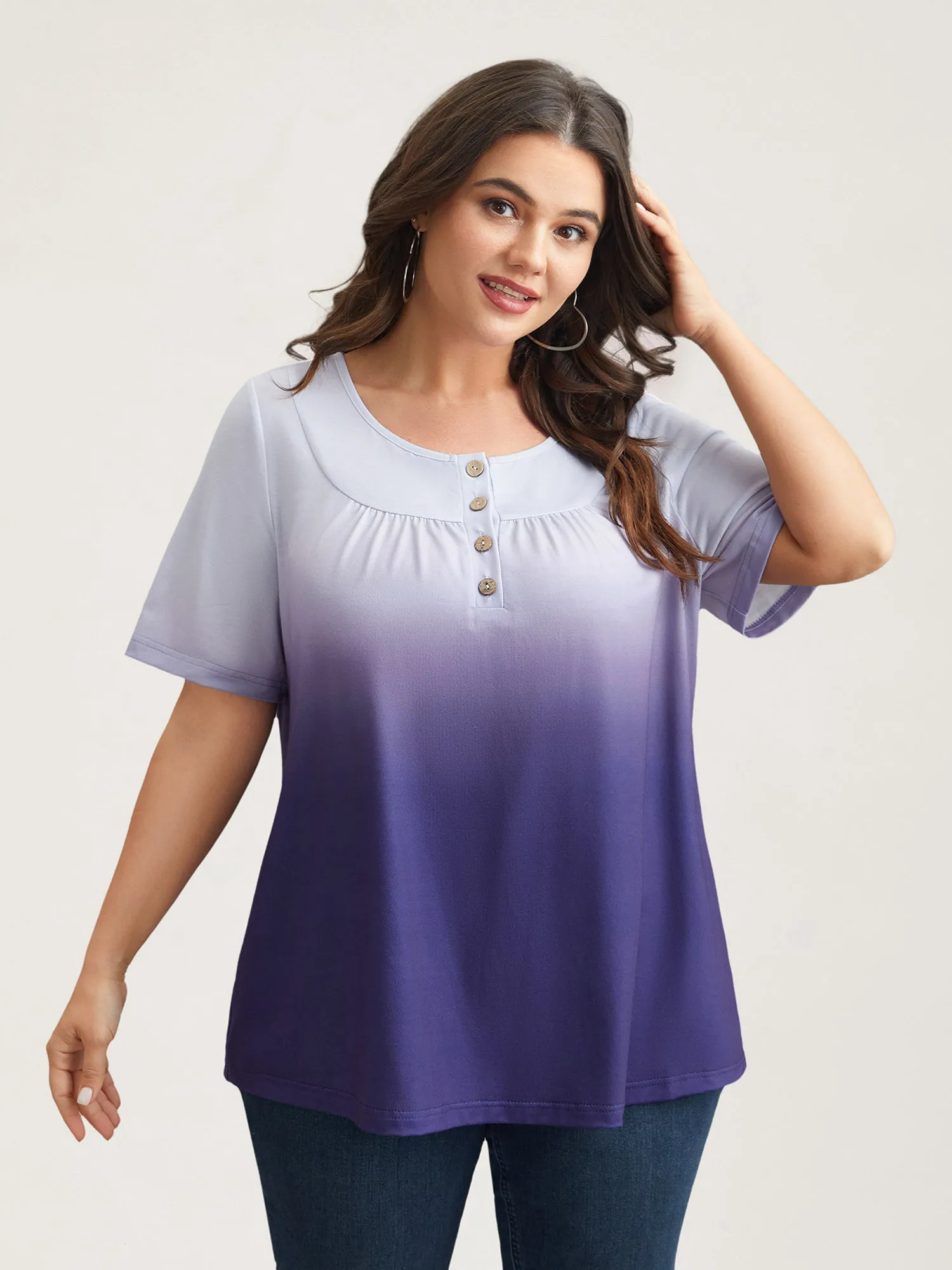 Gradient Pleated Button-Front T-Shirt sold by Bloomchic product image thumbnail 4
