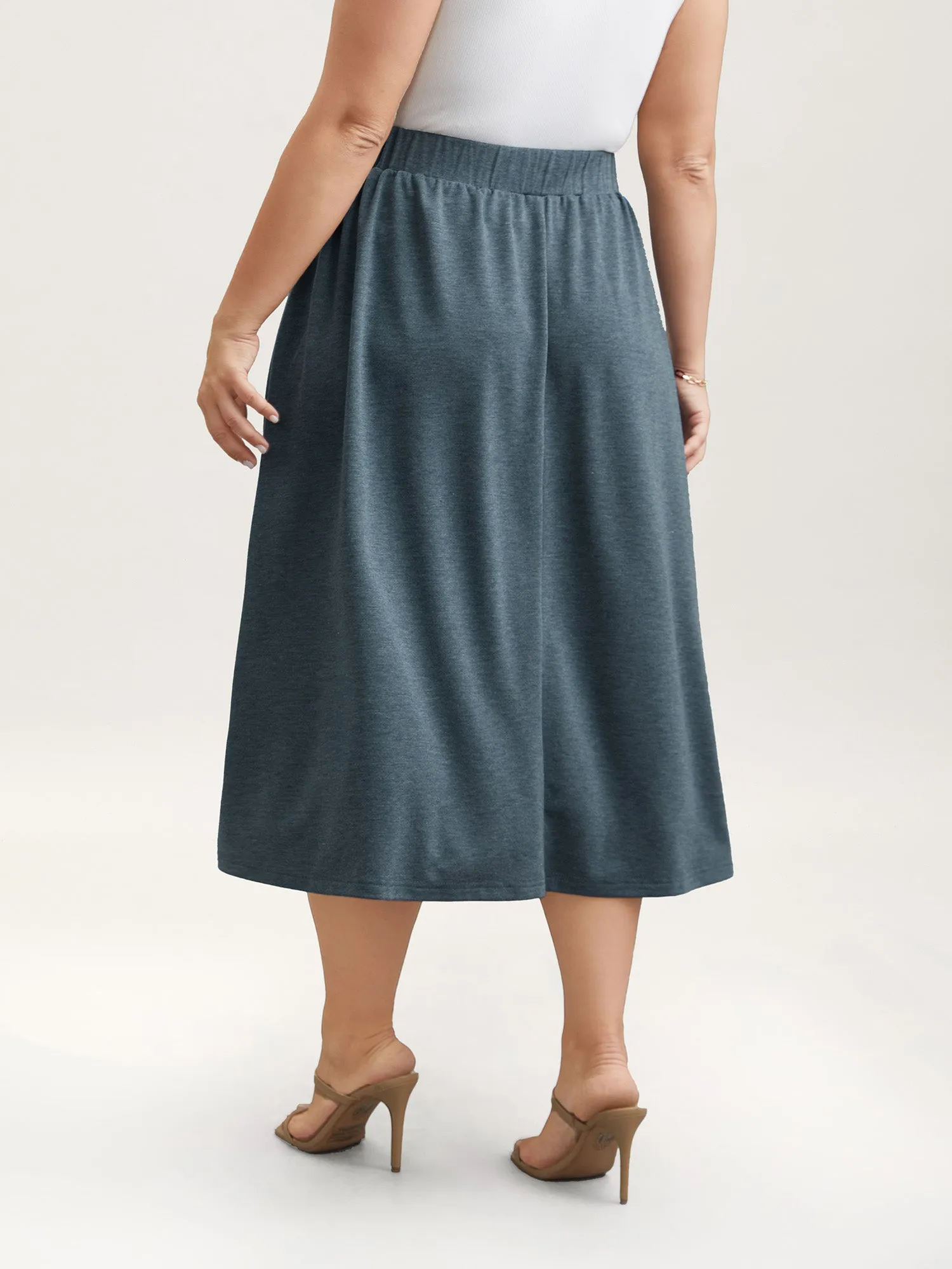 Heather Stretchy-Waist Pleated Midi Skirt sold by Bloomchic product image thumbnail 5