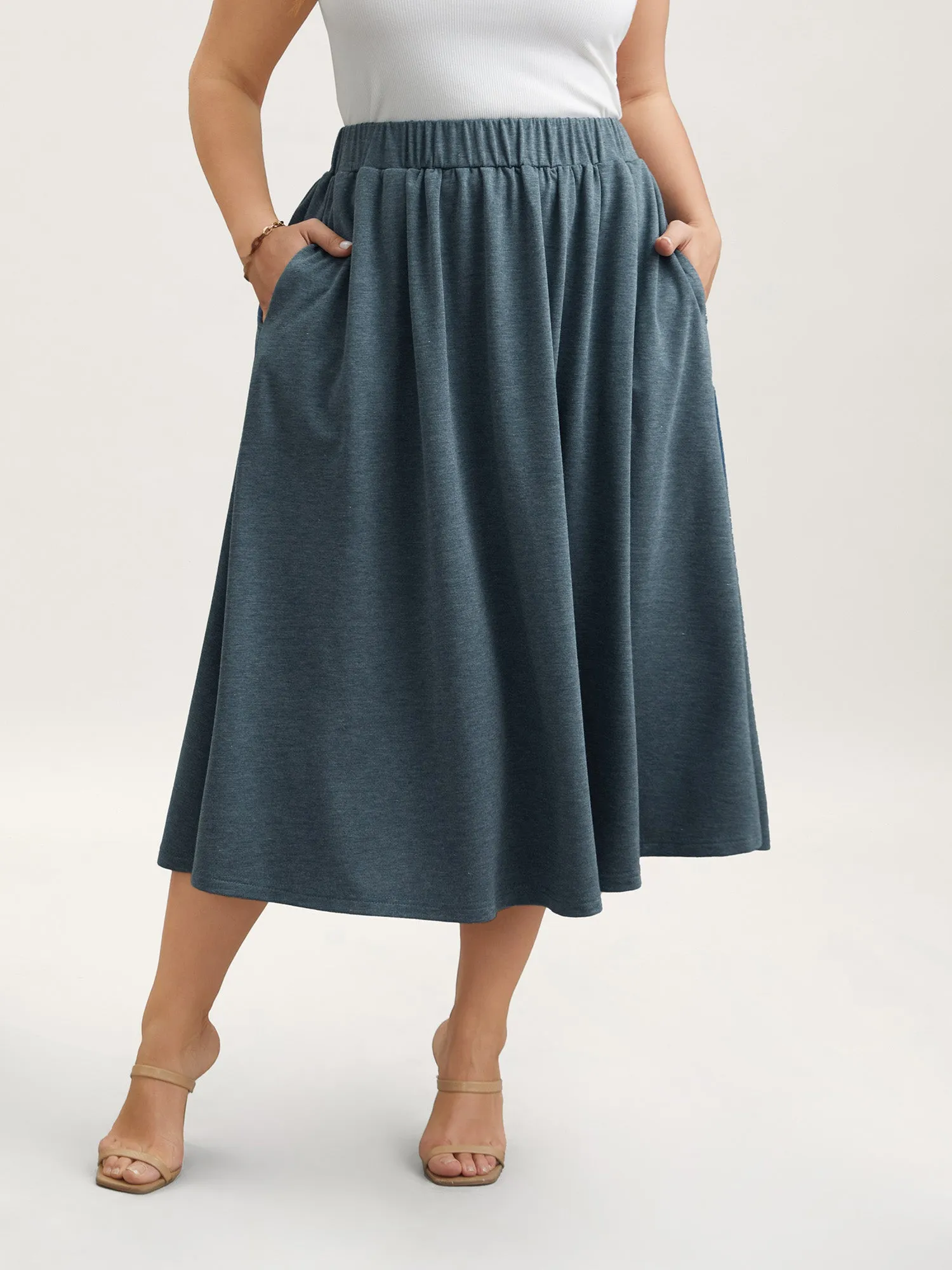 Heather Stretchy-Waist Pleated Midi Skirt sold by Bloomchic product image thumbnail 4