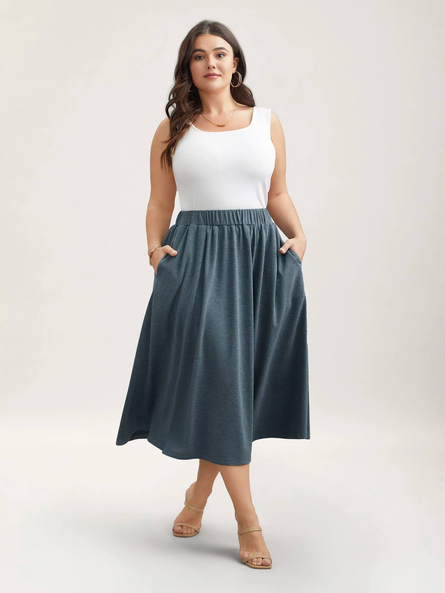 Heather Stretchy-Waist Pleated Midi Skirt sold by Bloomchic product image thumbnail 2