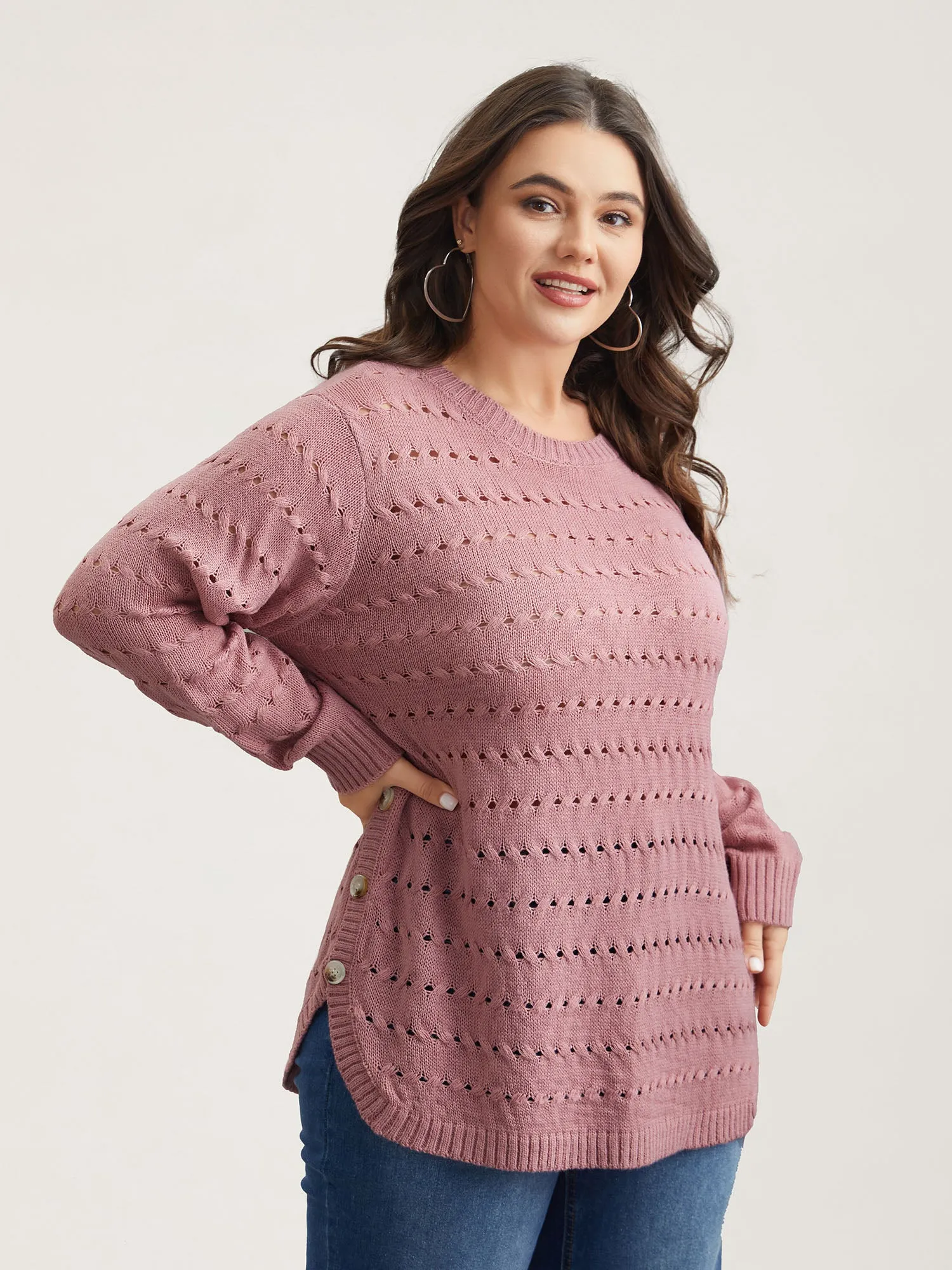 Cut-Out Buttons Round Neck Pullover sold by Bloomchic product image thumbnail 4