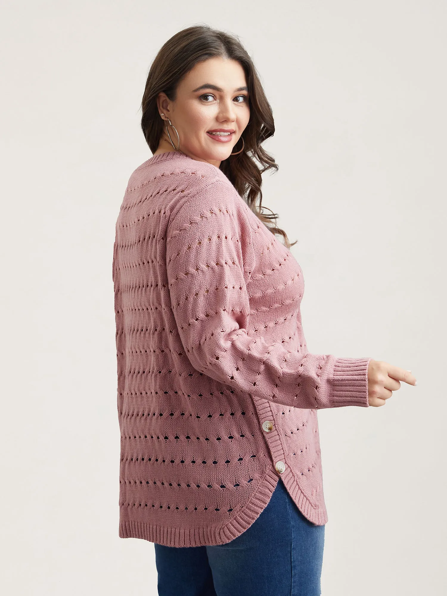 Cut-Out Buttons Round Neck Pullover sold by Bloomchic product image thumbnail 2