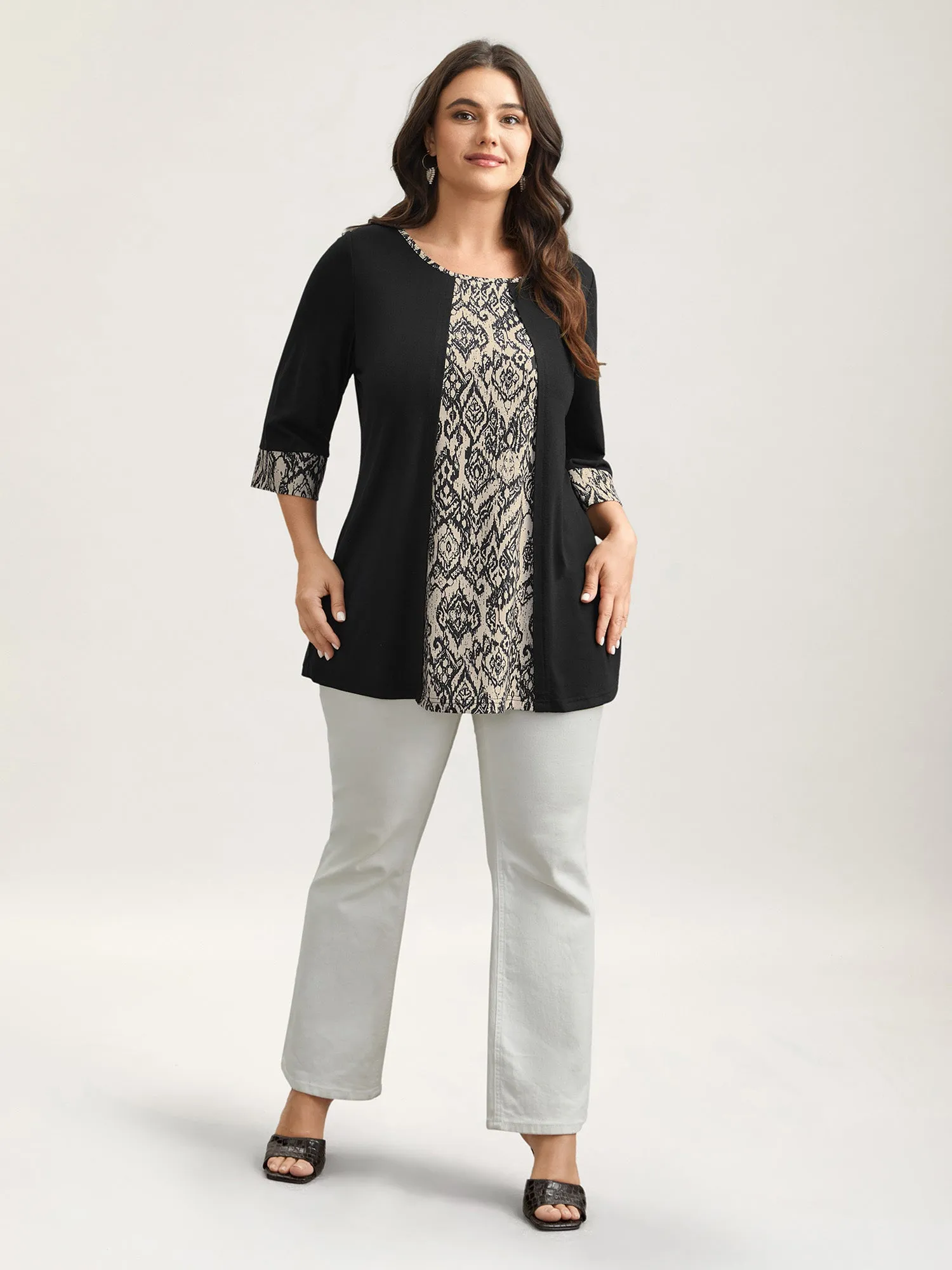 Print Patchwork Round Neck Knit Top sold by Bloomchic product image thumbnail 3