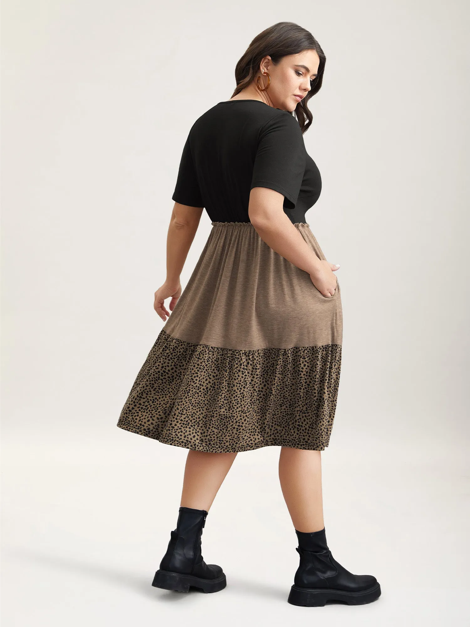 Leopard Print Color-Block Pockets Midi Dress sold by Bloomchic product image thumbnail 5