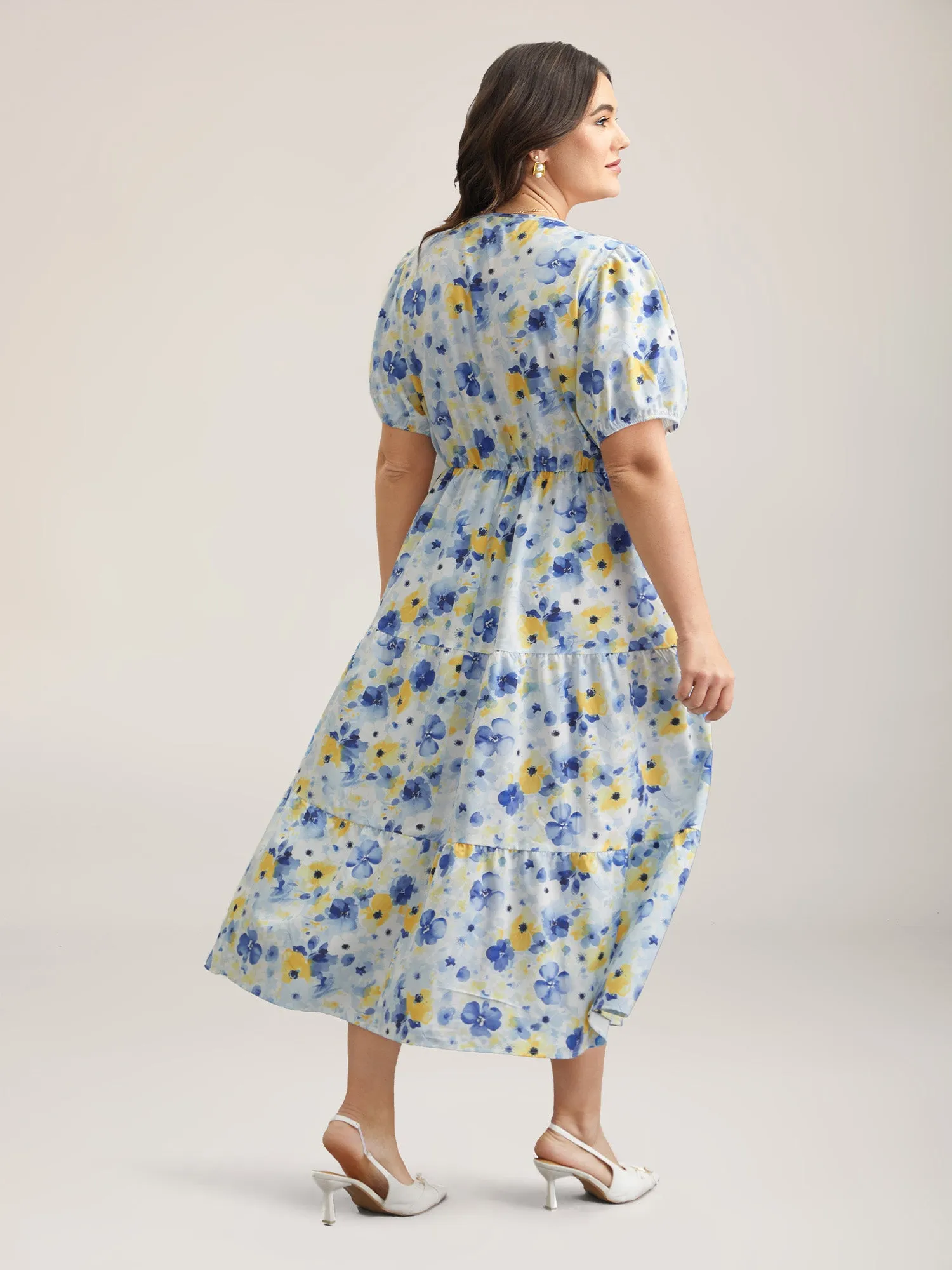 Blooming Flowers Puff Sleeve Stretchy-Waist Dress sold by Bloomchic product image thumbnail 4