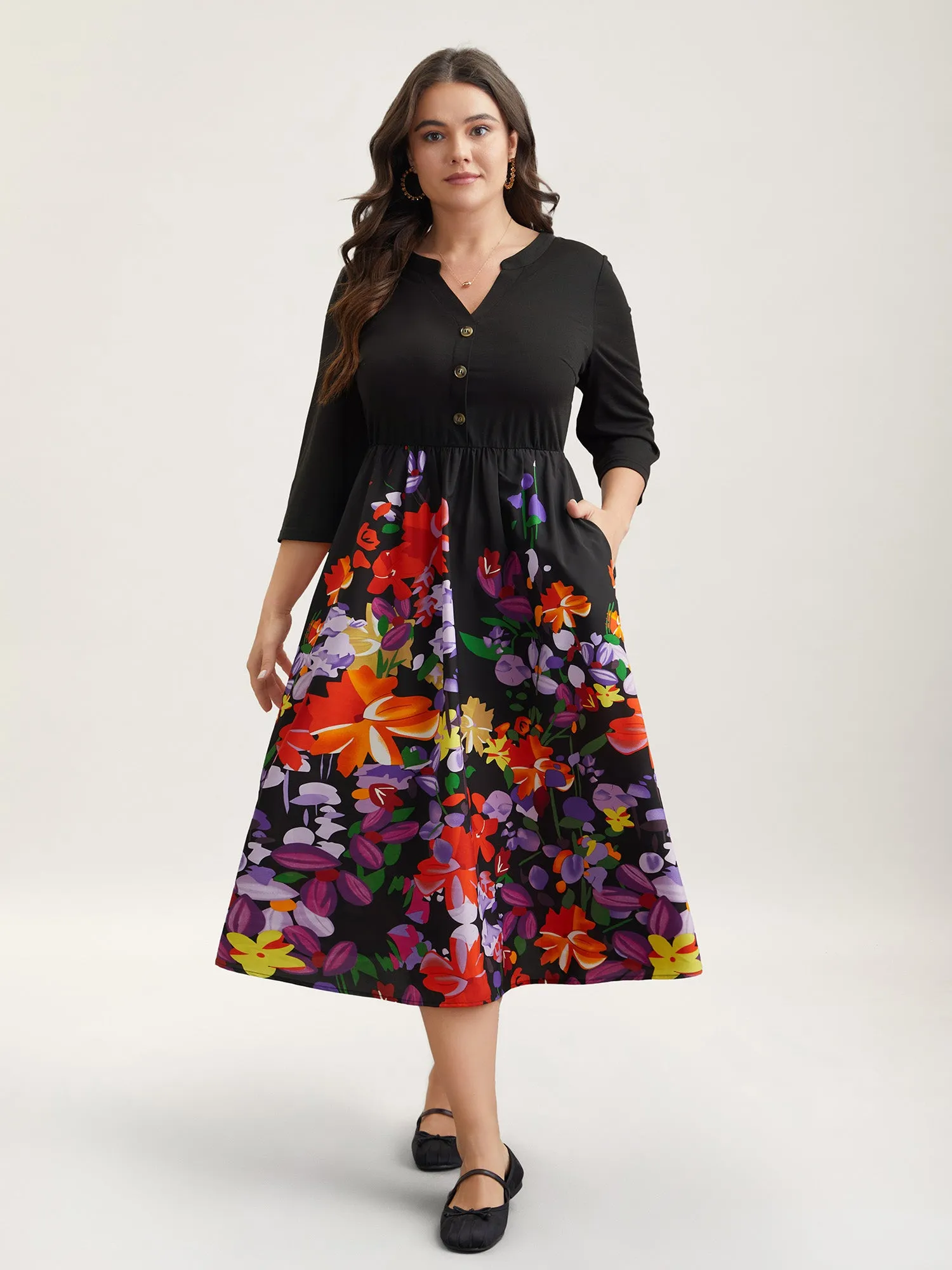 Brush Stroke Flowers Notched Collar Dress sold by Bloomchic product image thumbnail 2