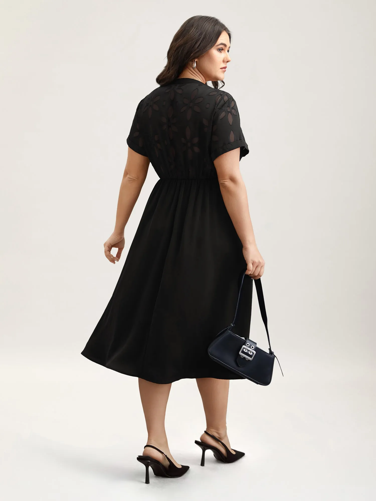 Sheer Back Textured Cut-Out Midi Dress sold by Bloomchic product image thumbnail 5