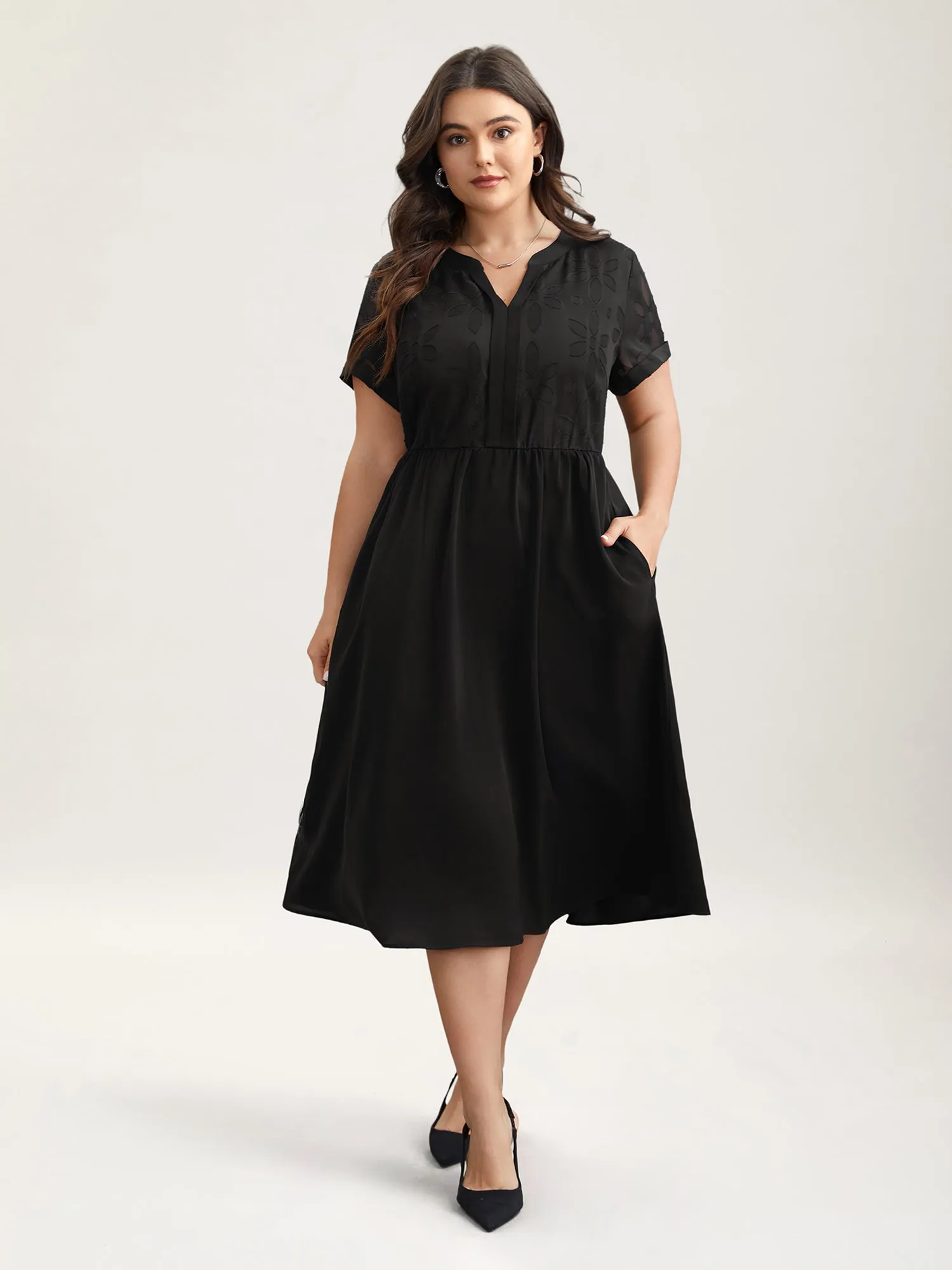 Sheer Back Textured Cut-Out Midi Dress sold by Bloomchic product image thumbnail 4