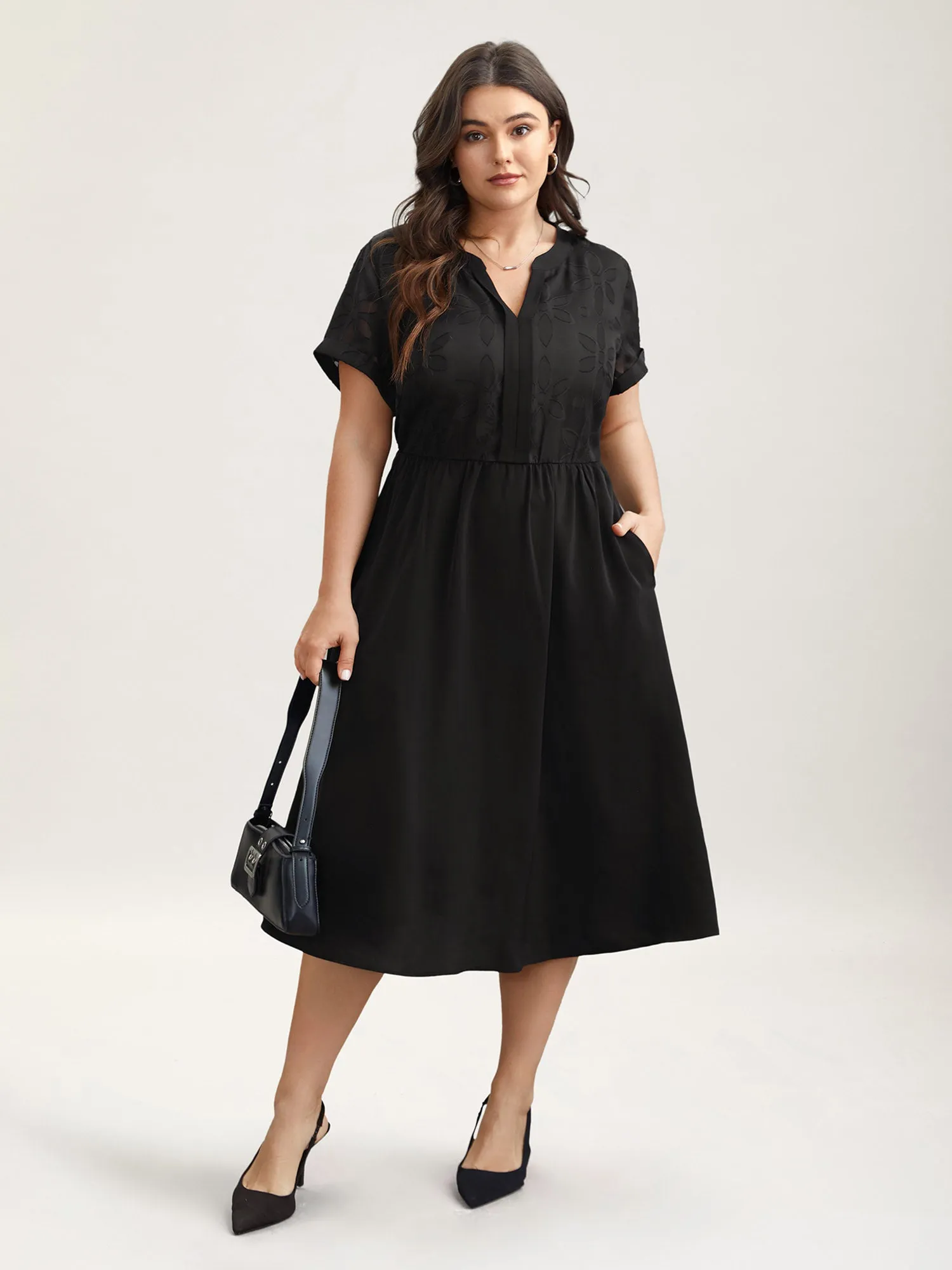 Sheer Back Textured Cut-Out Midi Dress sold by Bloomchic product image thumbnail 2