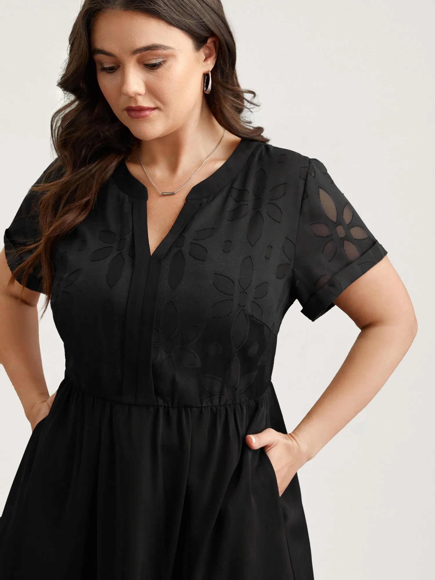 Sheer Back Textured Cut-Out Midi Dress sold by Bloomchic