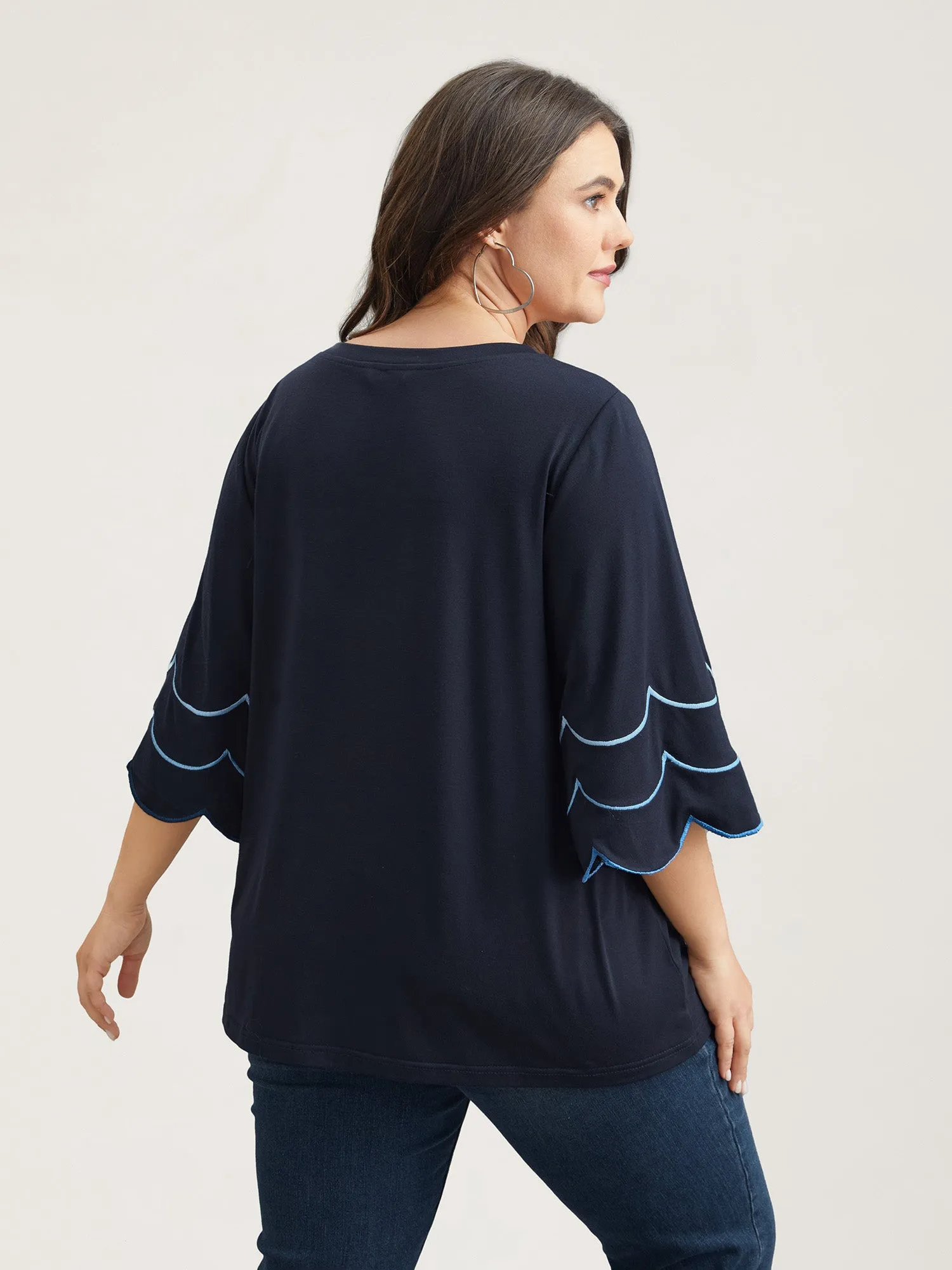 Embroidered Trumpet Sleeve V-Neck T-Shirt sold by Bloomchic product image thumbnail 5