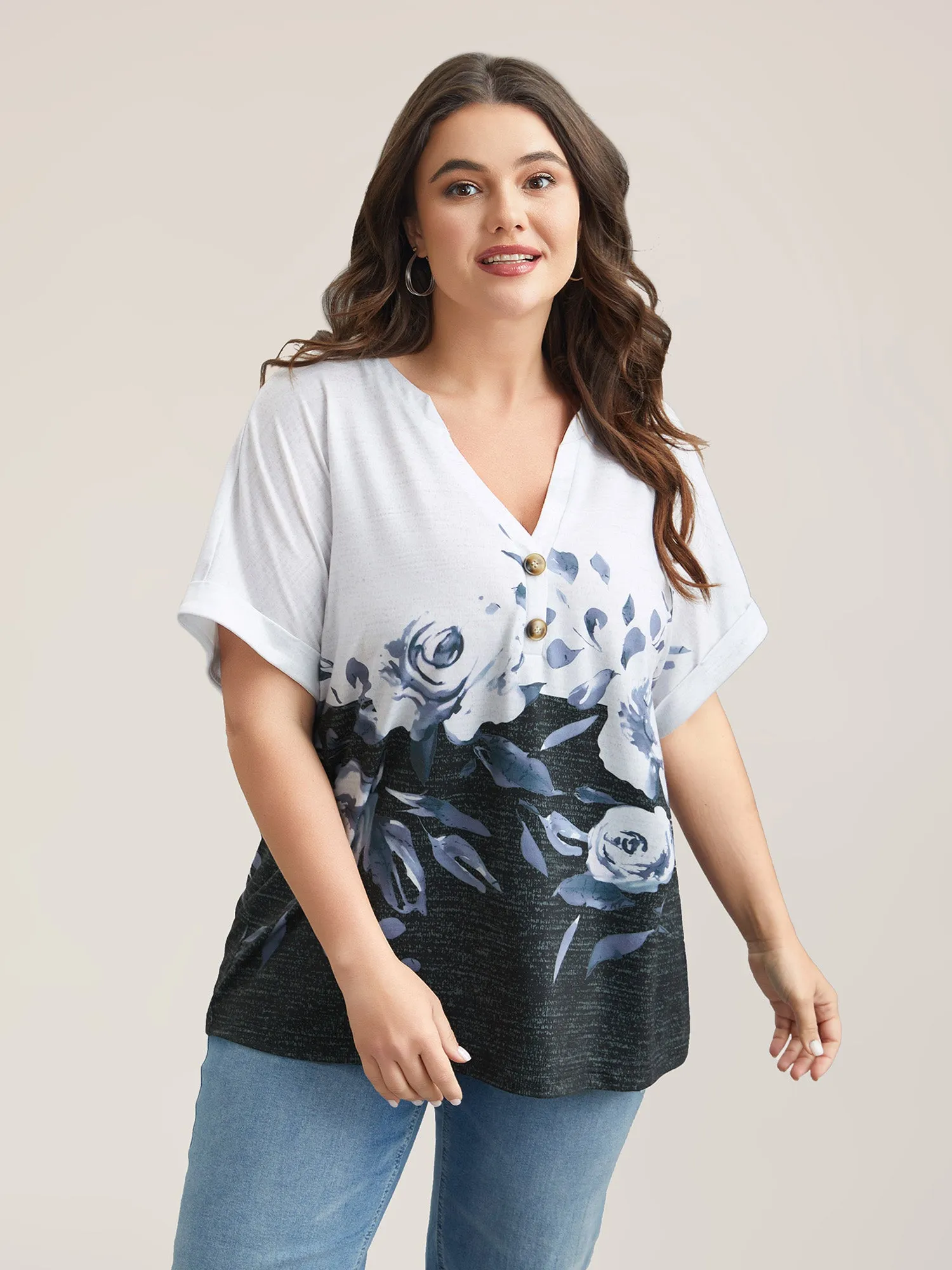 Floral Position Print Half-Sleeve T-Shirt sold by Bloomchic product image thumbnail 4