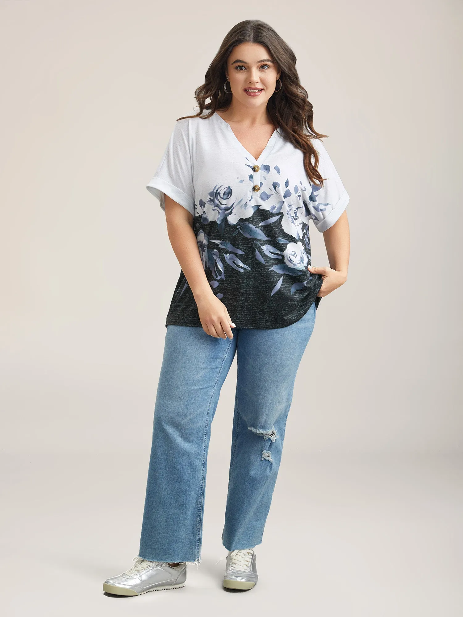 Floral Position Print Half-Sleeve T-Shirt sold by Bloomchic product image thumbnail 3