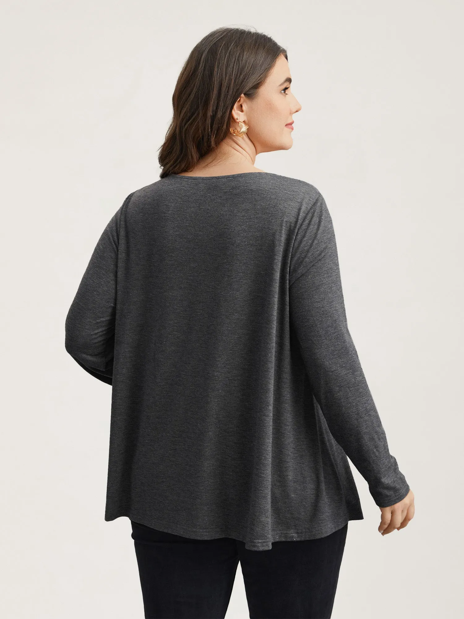 Lace Neck Buttons Pleated T-Shirt sold by Bloomchic product image thumbnail 4