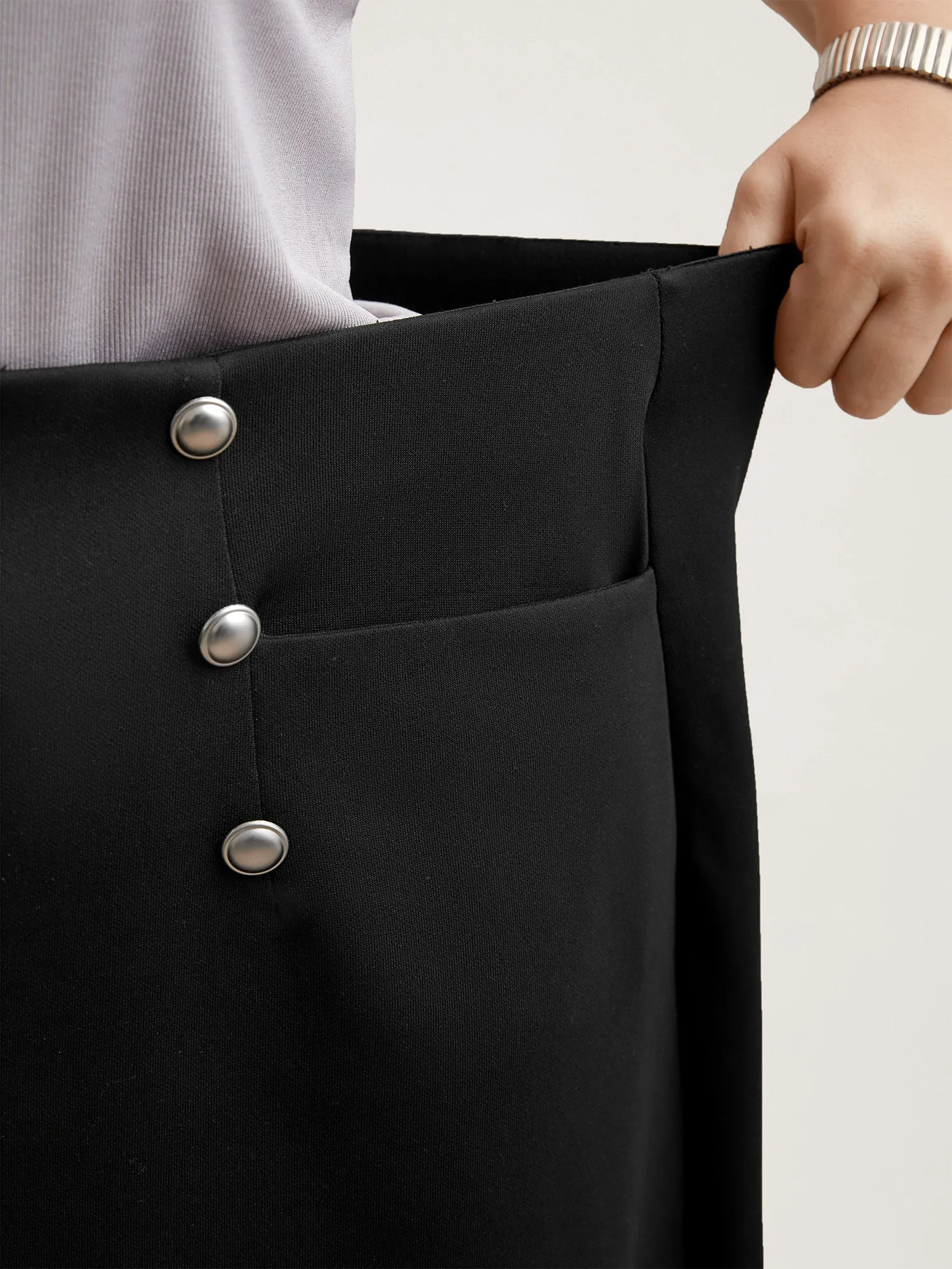 Buckle Side Buttons Flared Midi Skirt sold by Bloomchic product image thumbnail 4