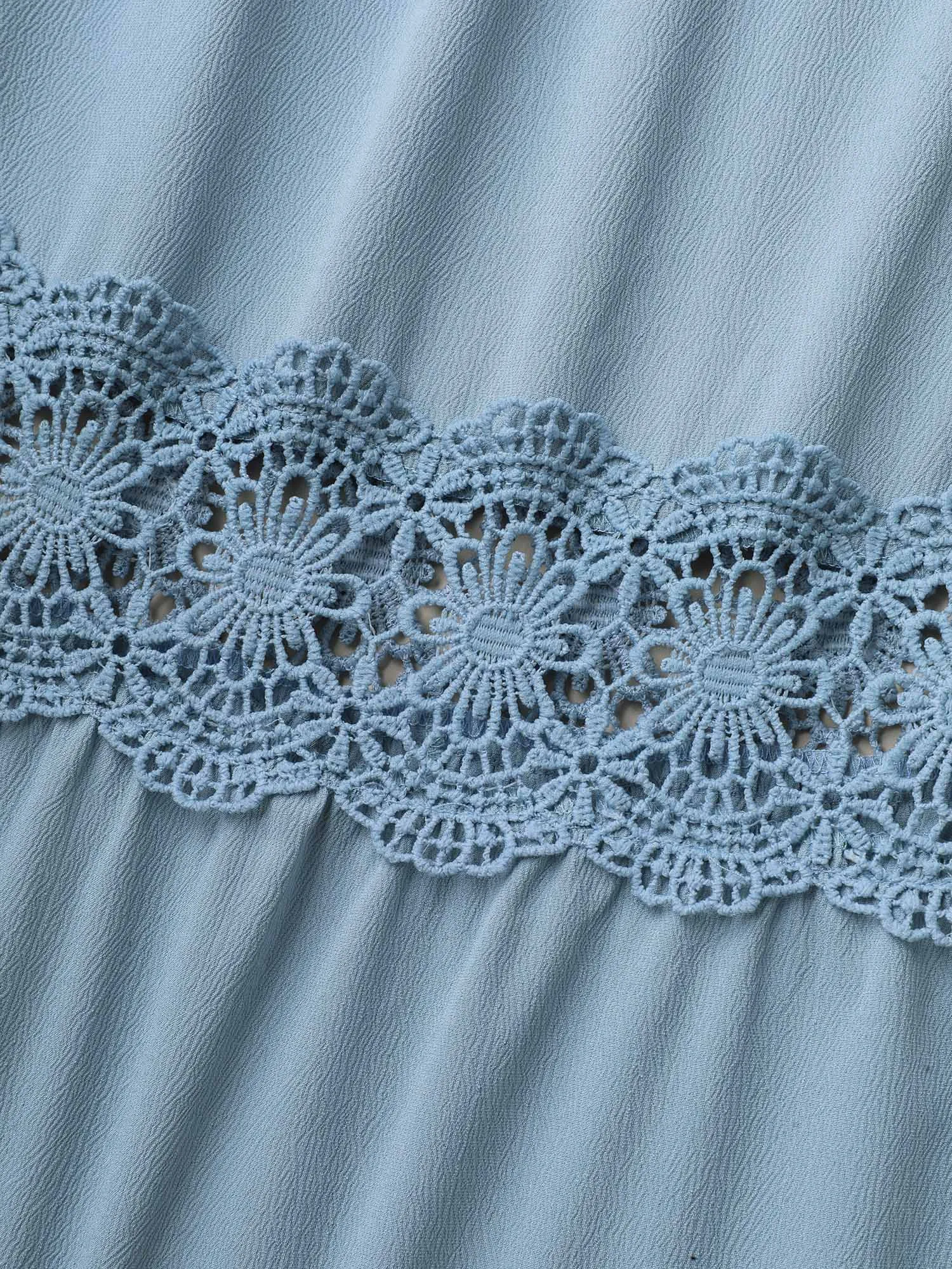 Shirred Stretchy Waist Lace Trim Midi Dress sold by Bloomchic product image thumbnail 5