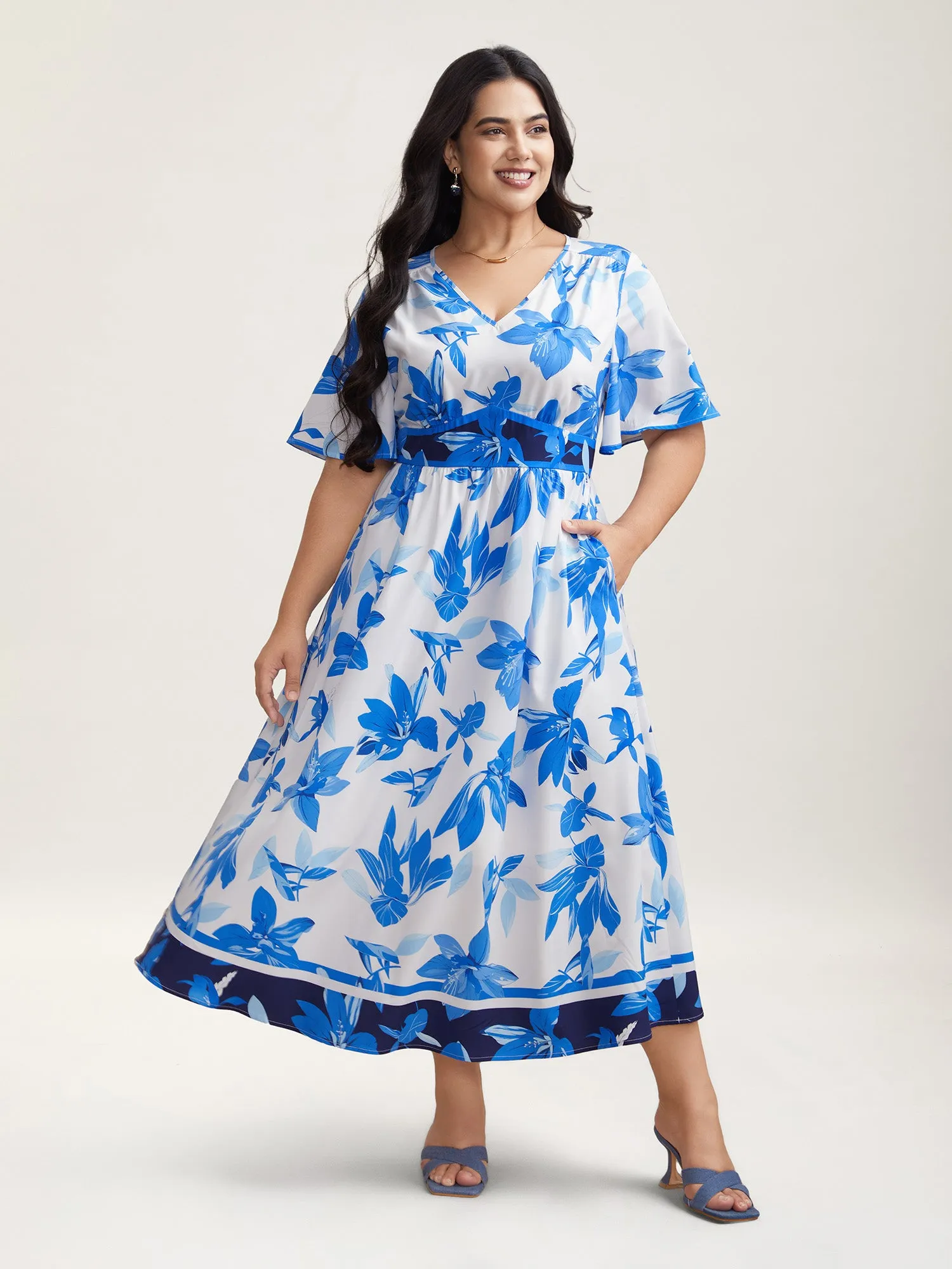 Positioned Floral Waist-Cinched Midi Dress sold by Bloomchic product image thumbnail 2