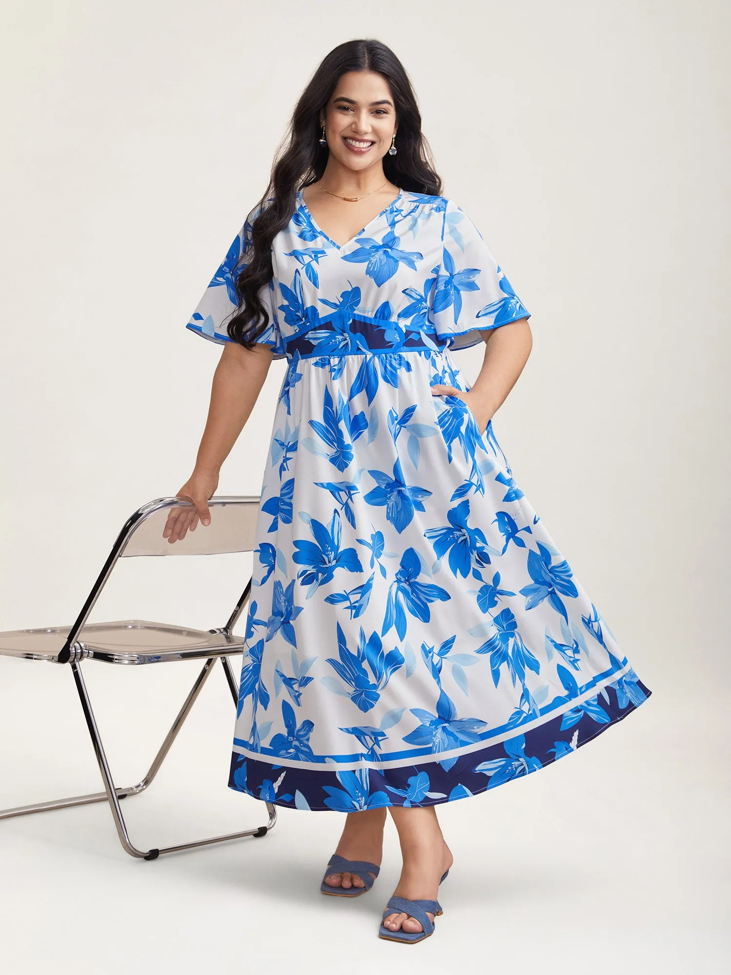 Positioned Floral Waist-Cinched Midi Dress sold by Bloomchic