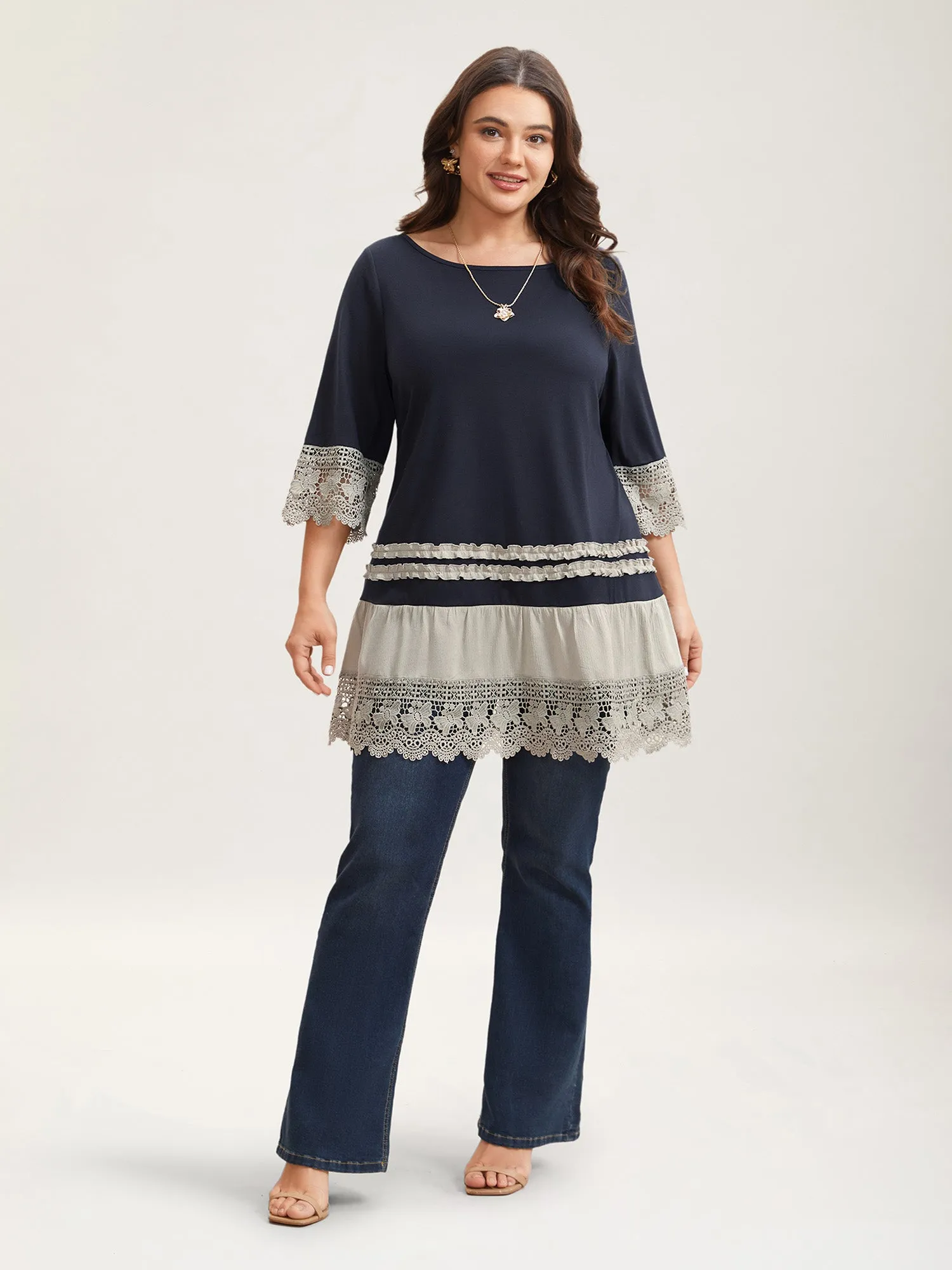 Lace Panel Color Contrast Tunic T-Shirt sold by Bloomchic product image thumbnail 2