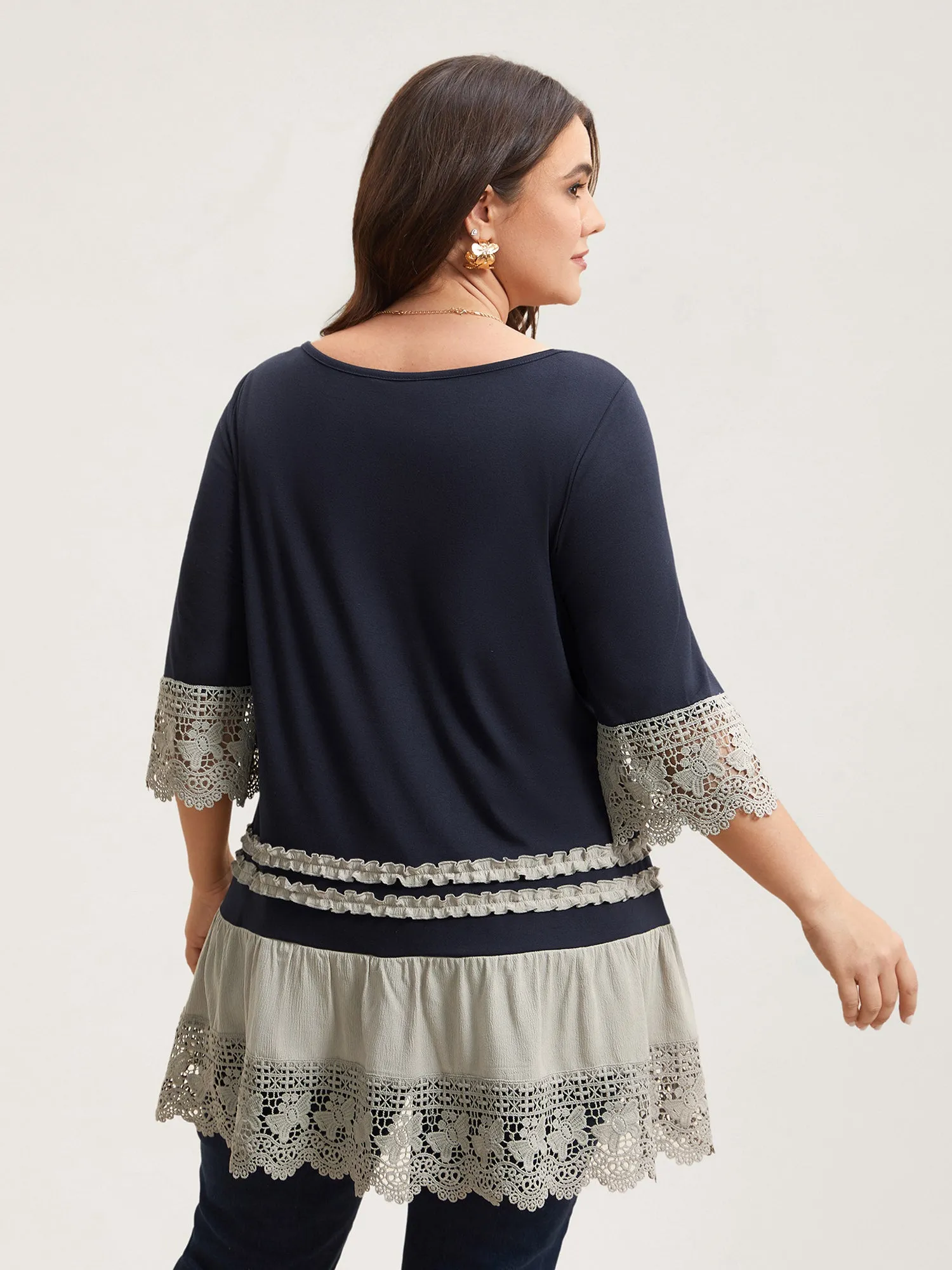 Lace Panel Color Contrast Tunic T-Shirt sold by Bloomchic product image thumbnail 5