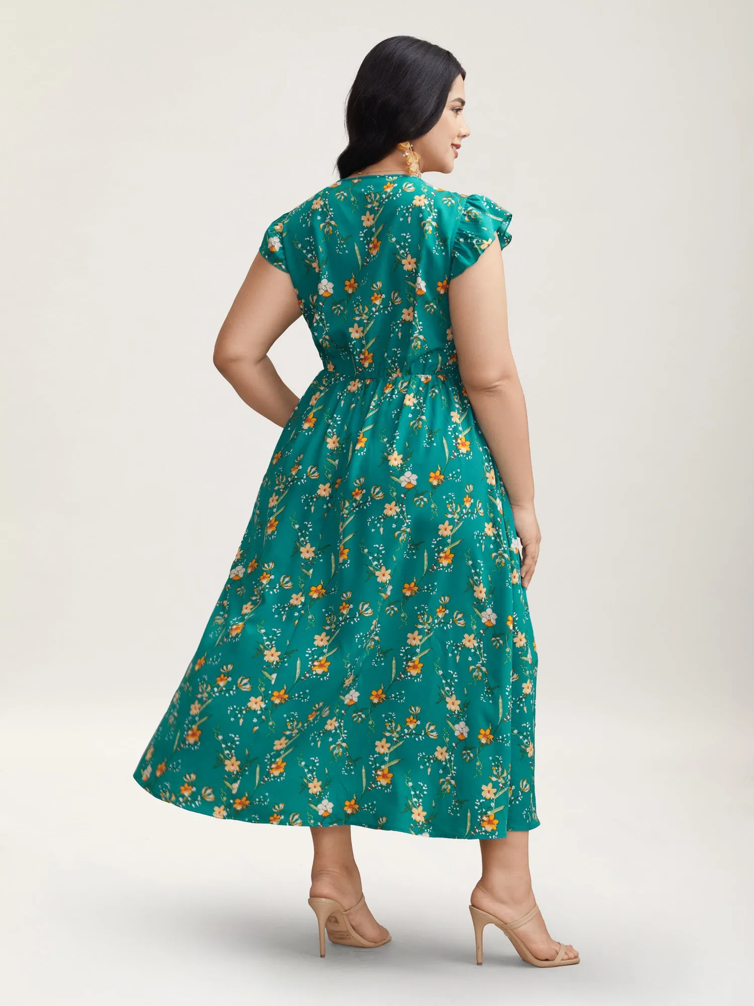 Shirred Printed Flutter Sleeve Pockets Maxi Dress sold by Bloomchic product image thumbnail 5