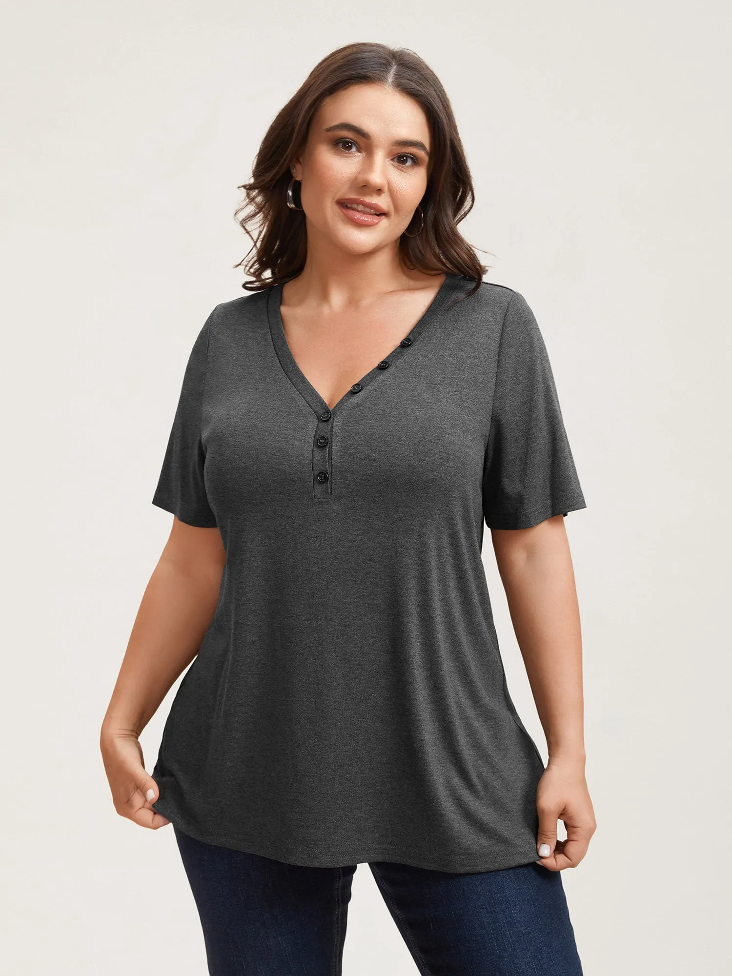 Adjustable Neck Coverage Button Placket T-Shirt sold by Bloomchic product image thumbnail 4