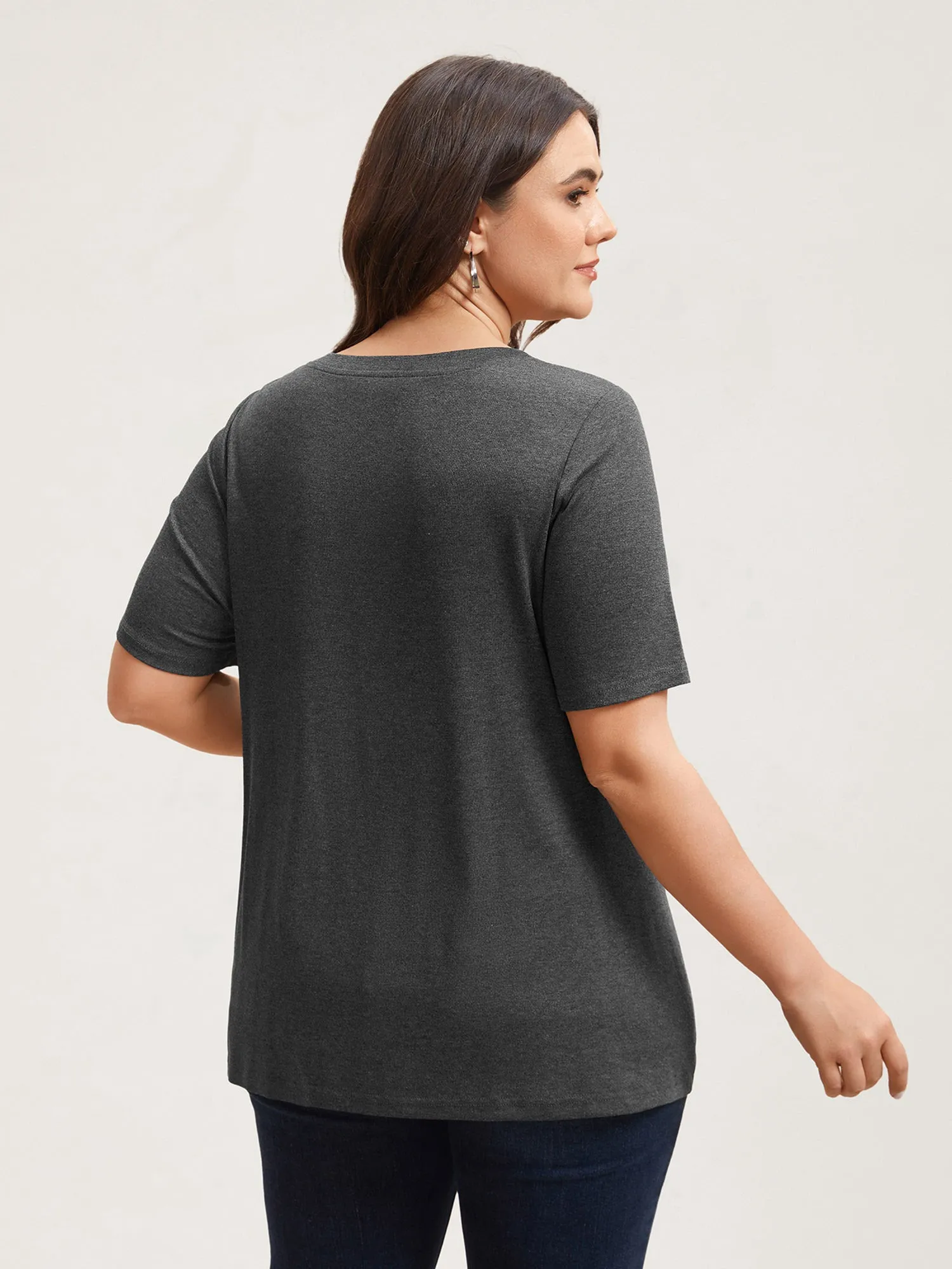 Adjustable Neck Coverage Button Placket T-Shirt sold by Bloomchic product image thumbnail 5