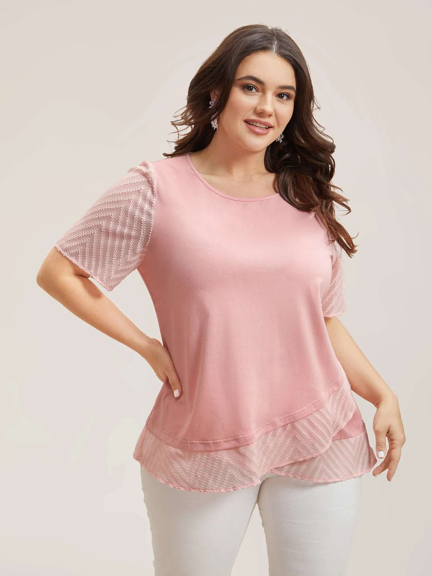 Sheer Panel Overlap Layered Plain Top sold by Bloomchic product image thumbnail 3