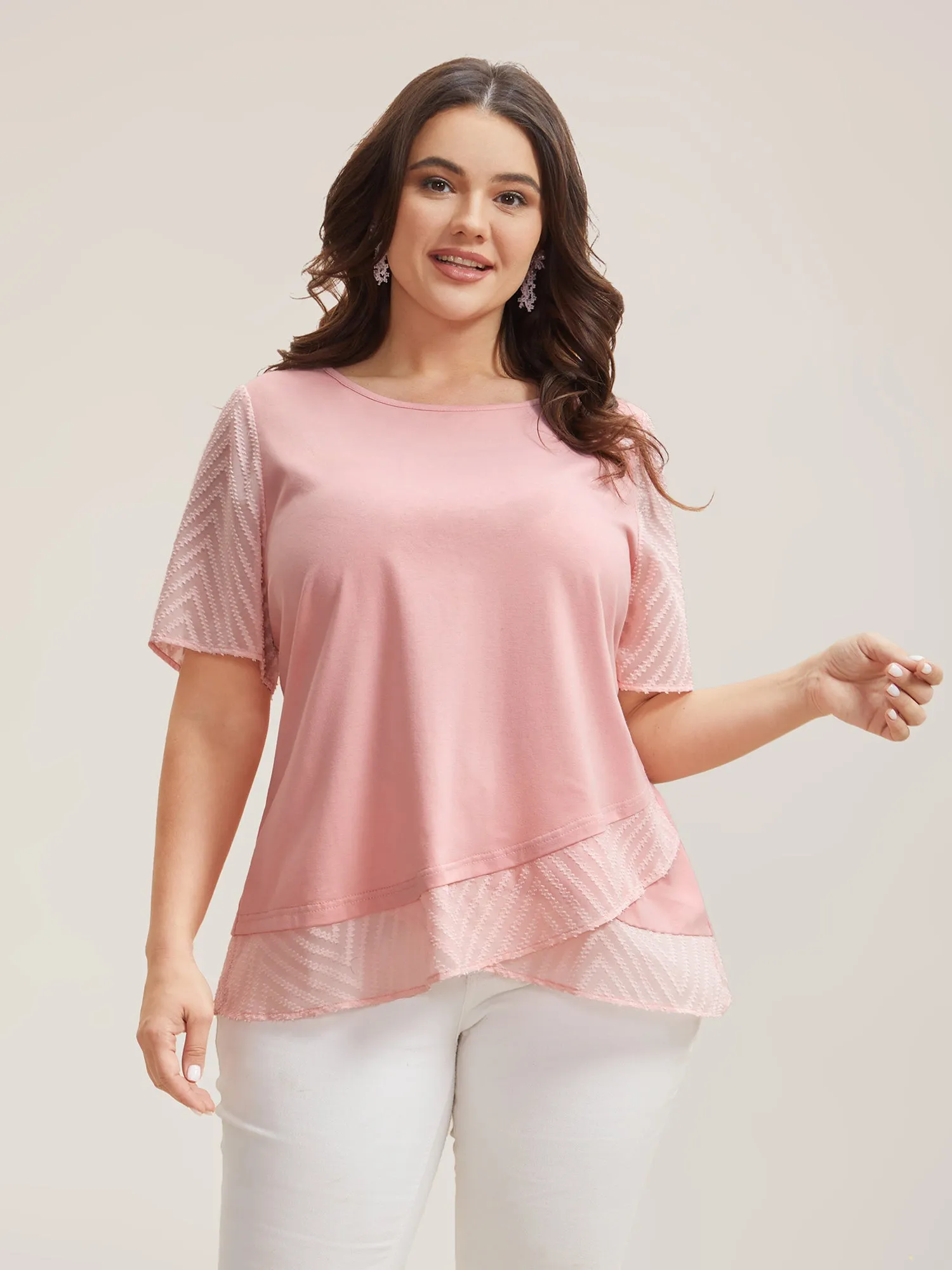 Sheer Panel Overlap Layered Plain Top sold by Bloomchic