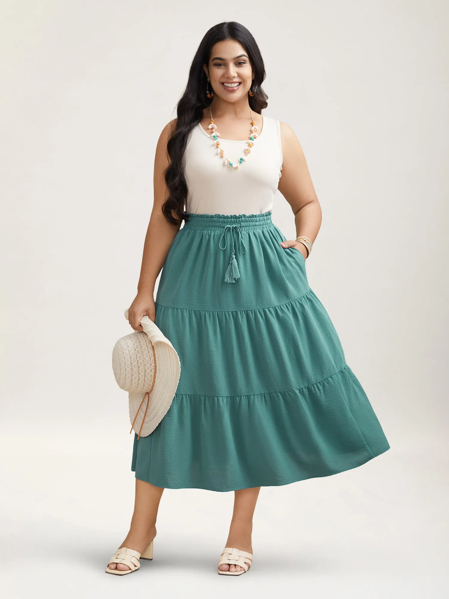 Smocked Waist Lace Tiered Midi Skirt sold by Bloomchic product image thumbnail 2
