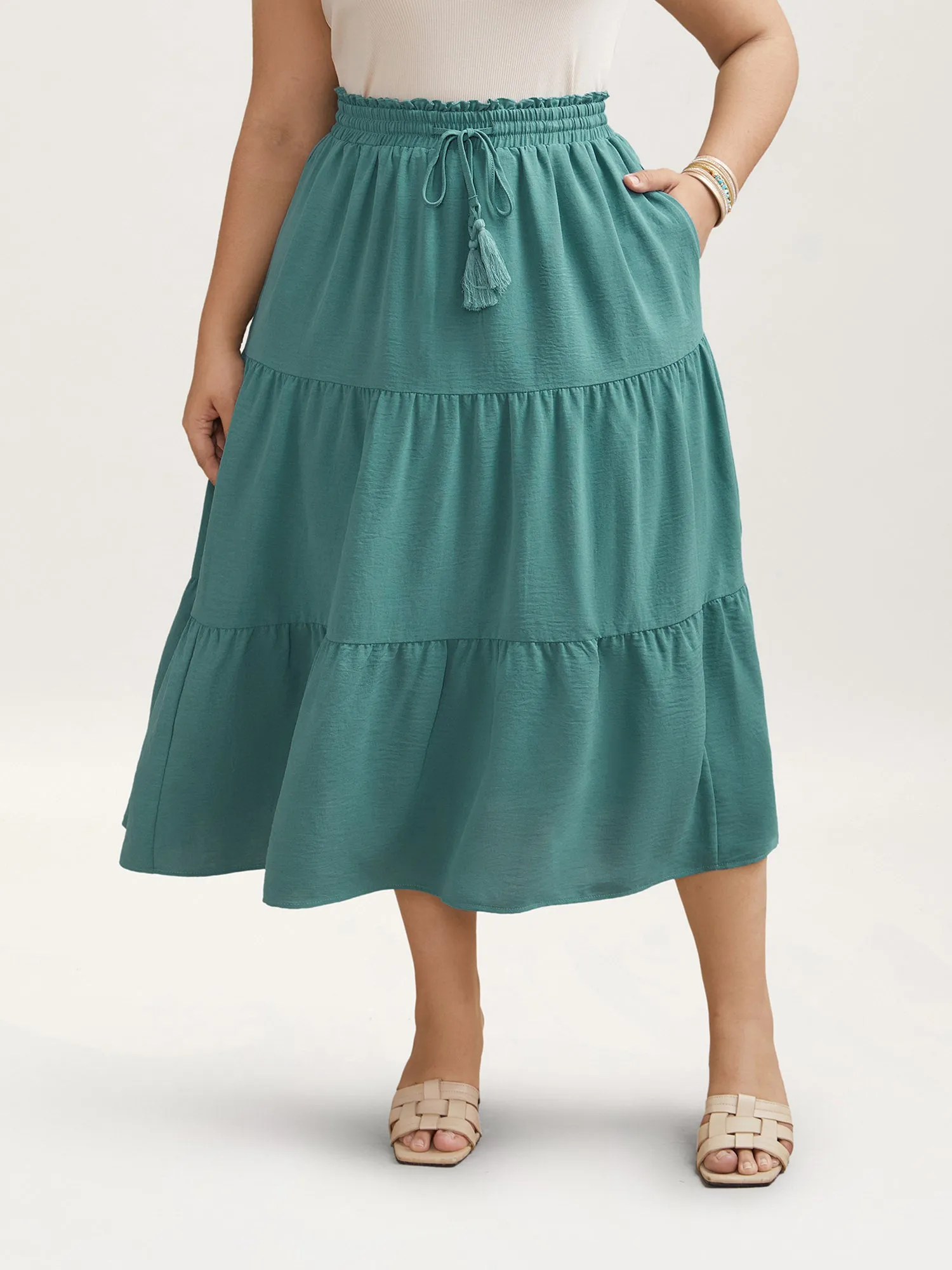 Smocked Waist Lace Tiered Midi Skirt sold by Bloomchic product image thumbnail 5