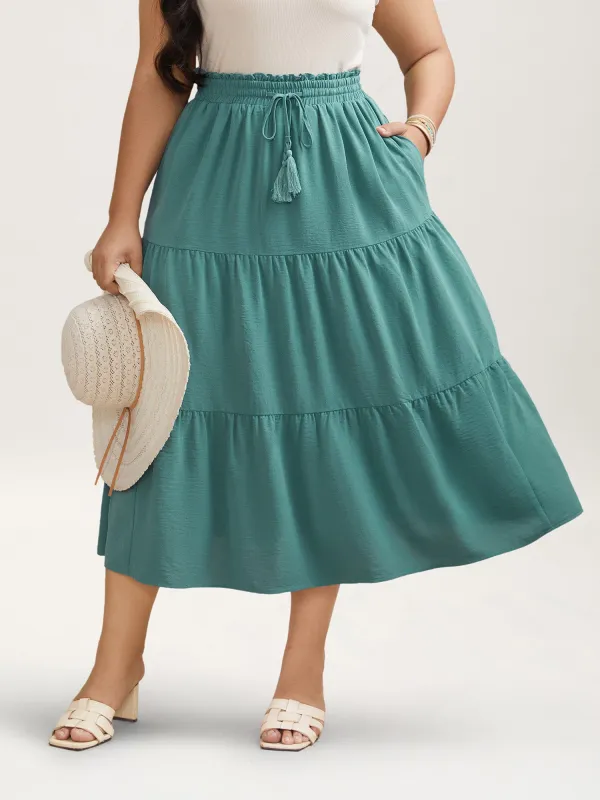 Smocked Waist Lace Tiered Midi Skirt sold by Bloomchic