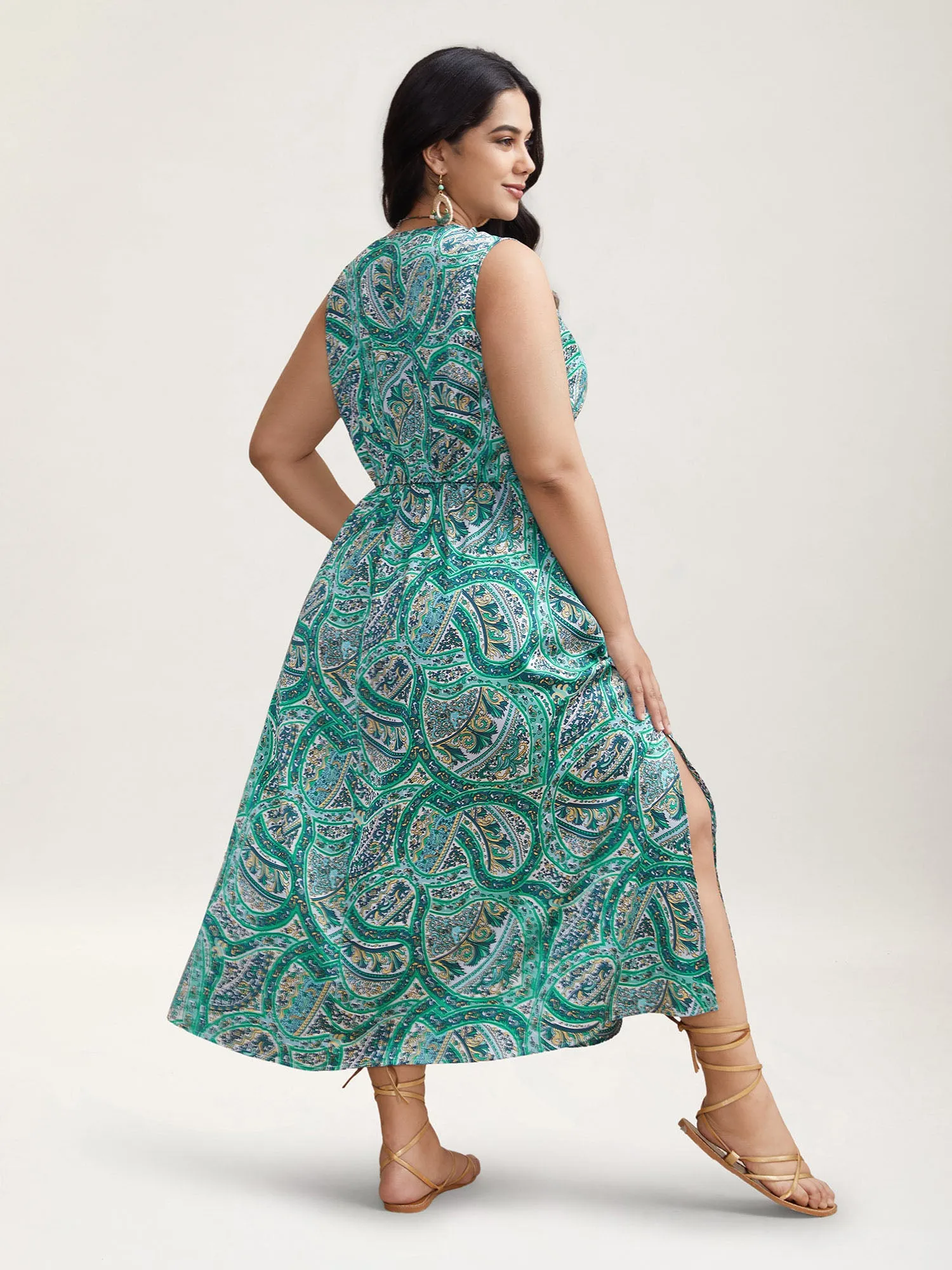 Paisley Print Off-Sleeve V-Neck Midi Dress sold by Bloomchic product image thumbnail 4