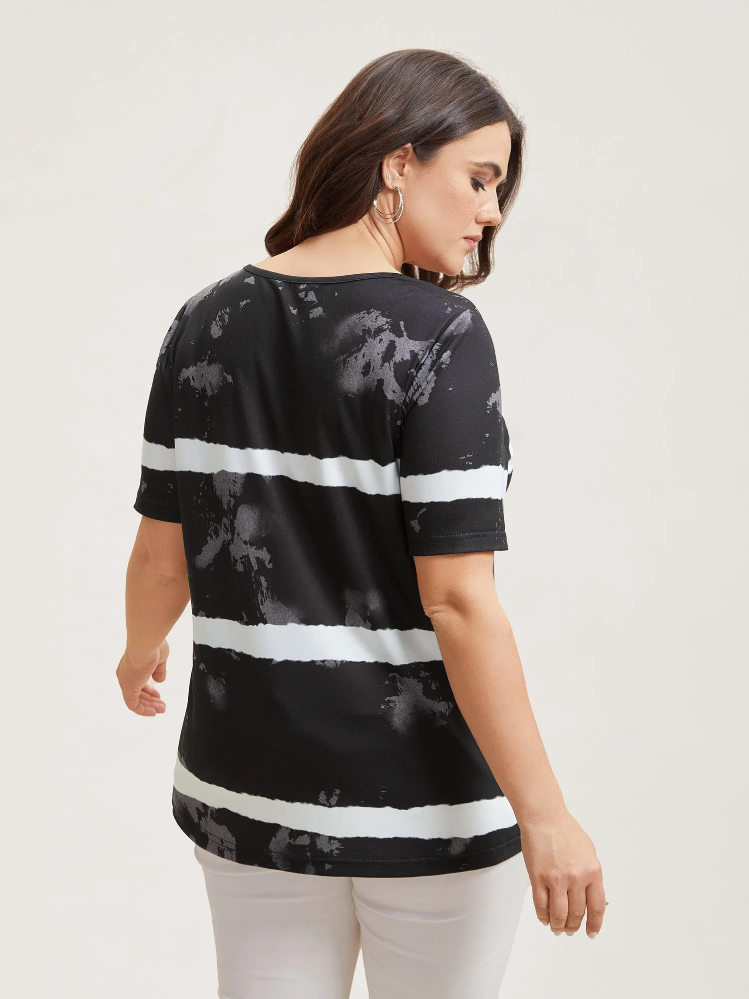 Tie-Dye Gradient Stripes Round Neck T-Shirt sold by Bloomchic product image thumbnail 5