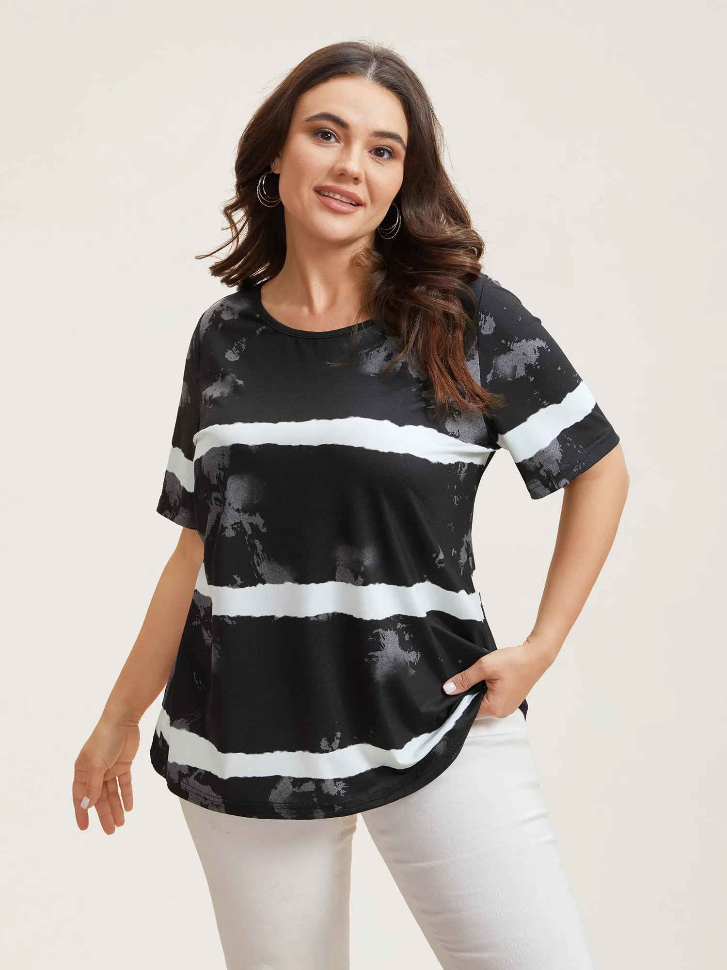 Tie-Dye Gradient Stripes Round Neck T-Shirt sold by Bloomchic