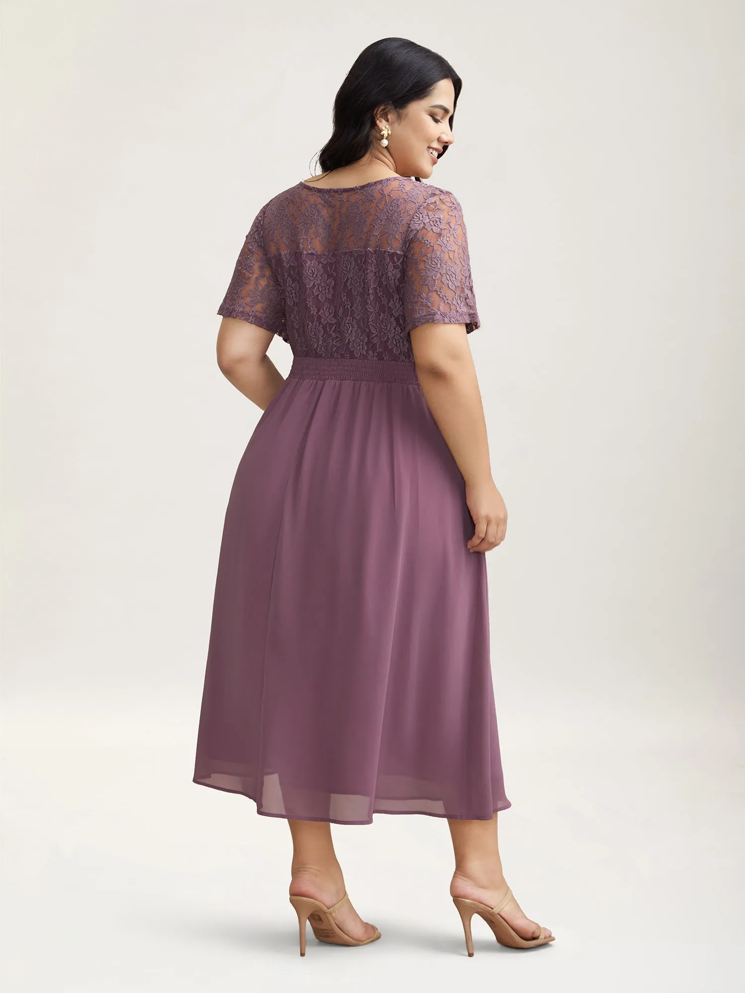 Chiffon Lace Waist-Defining Midi Dress sold by Bloomchic product image thumbnail 4