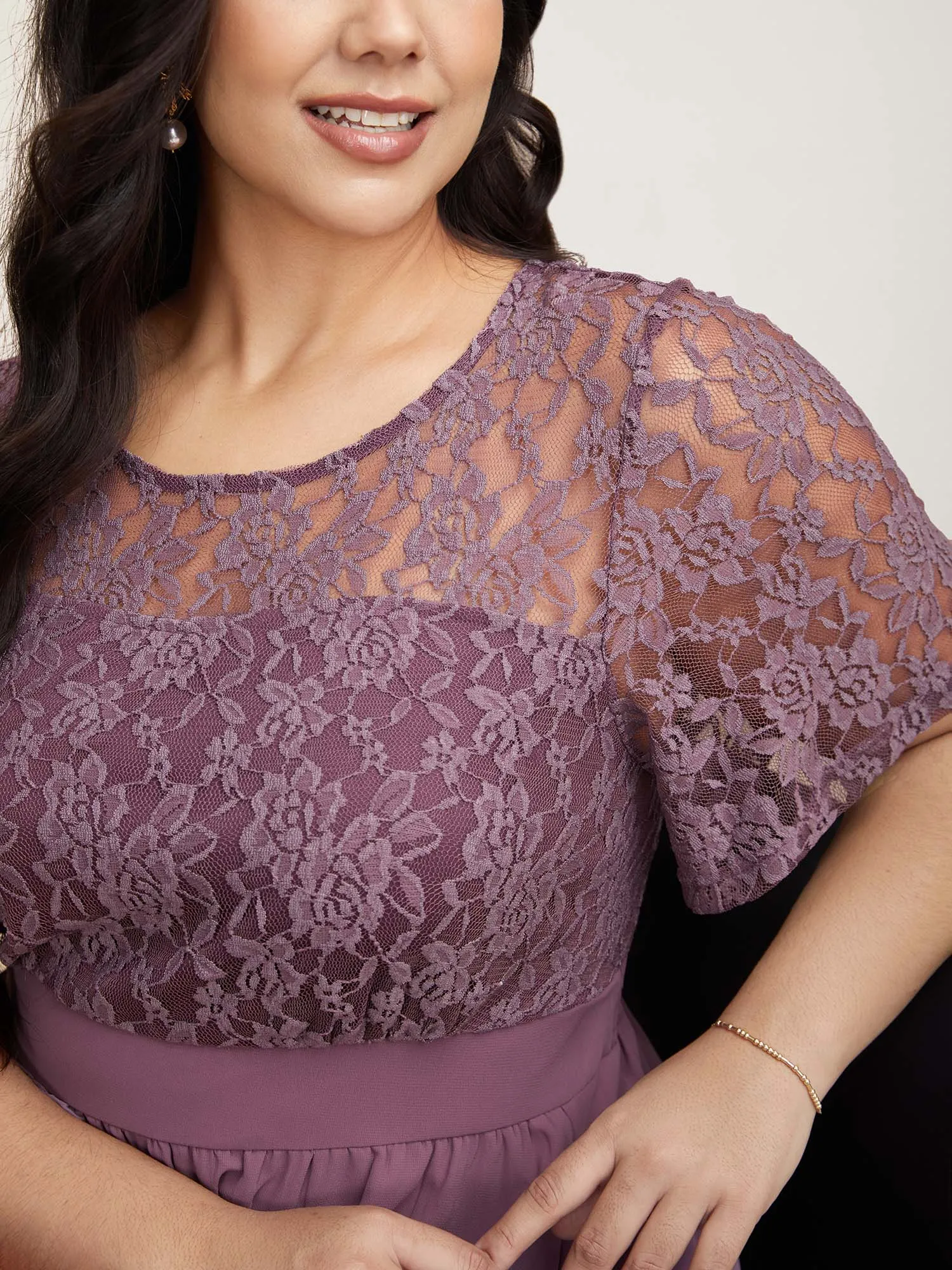 Chiffon Lace Waist-Defining Midi Dress sold by Bloomchic product image thumbnail 3