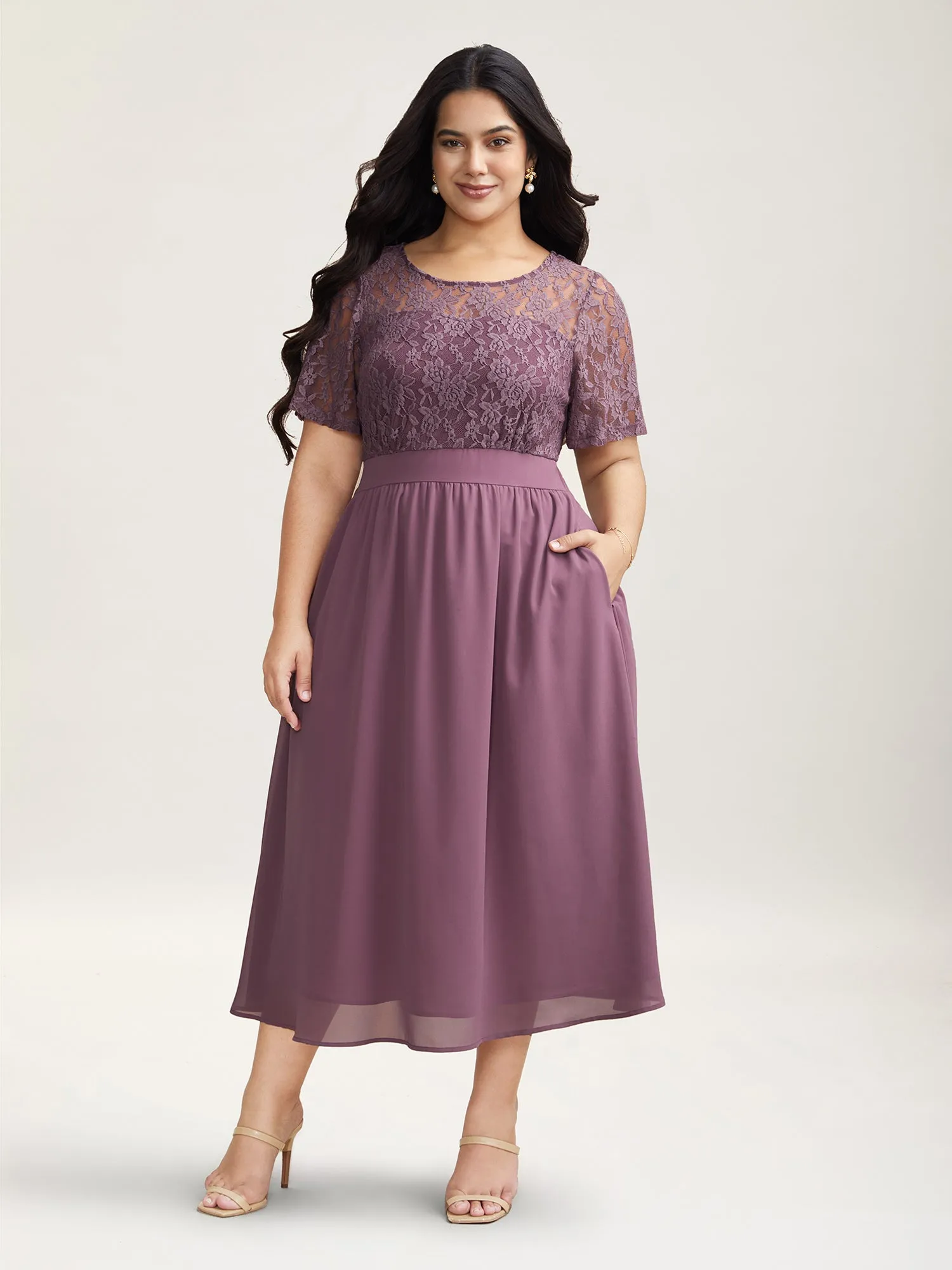 Chiffon Lace Waist-Defining Midi Dress sold by Bloomchic product image thumbnail 2
