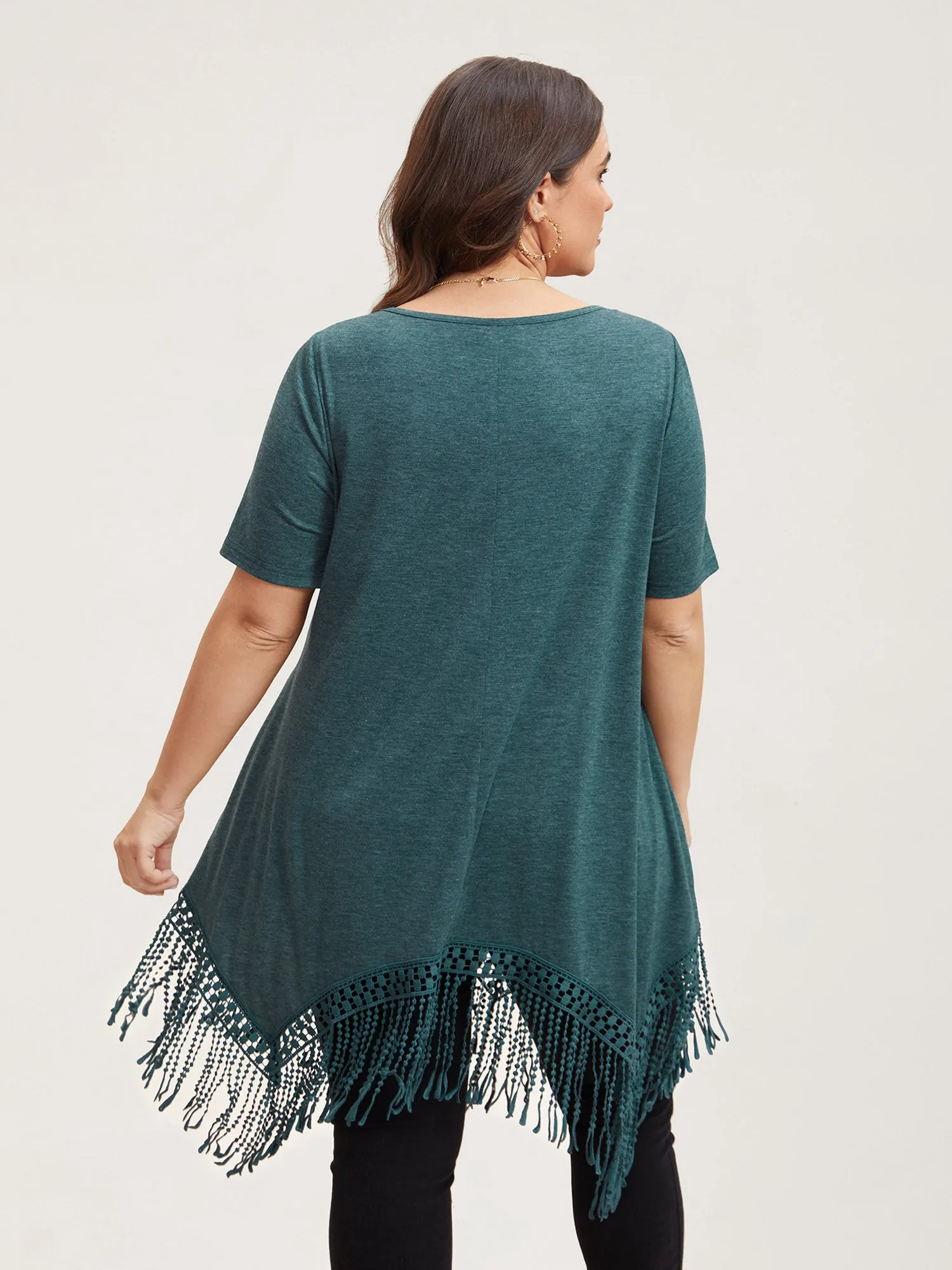 Hi-Low Tassel Hem Stretchy Plain T-Shirt sold by Bloomchic product image thumbnail 2
