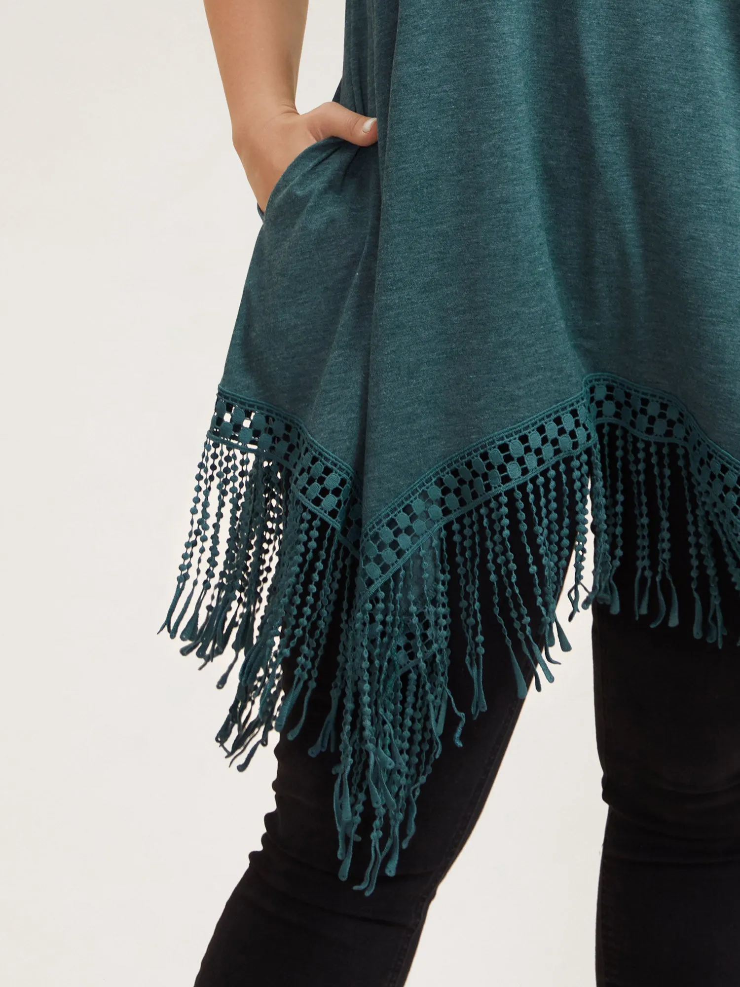 Hi-Low Tassel Hem Stretchy Plain T-Shirt sold by Bloomchic product image thumbnail 5