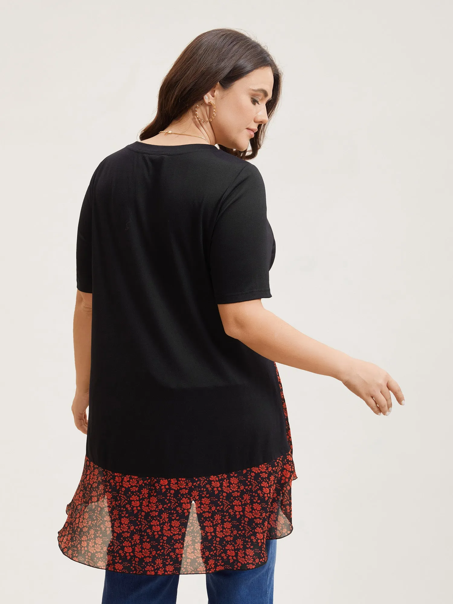 Printed Panel Hi-Low Hem Round Neck Top sold by Bloomchic product image thumbnail 5