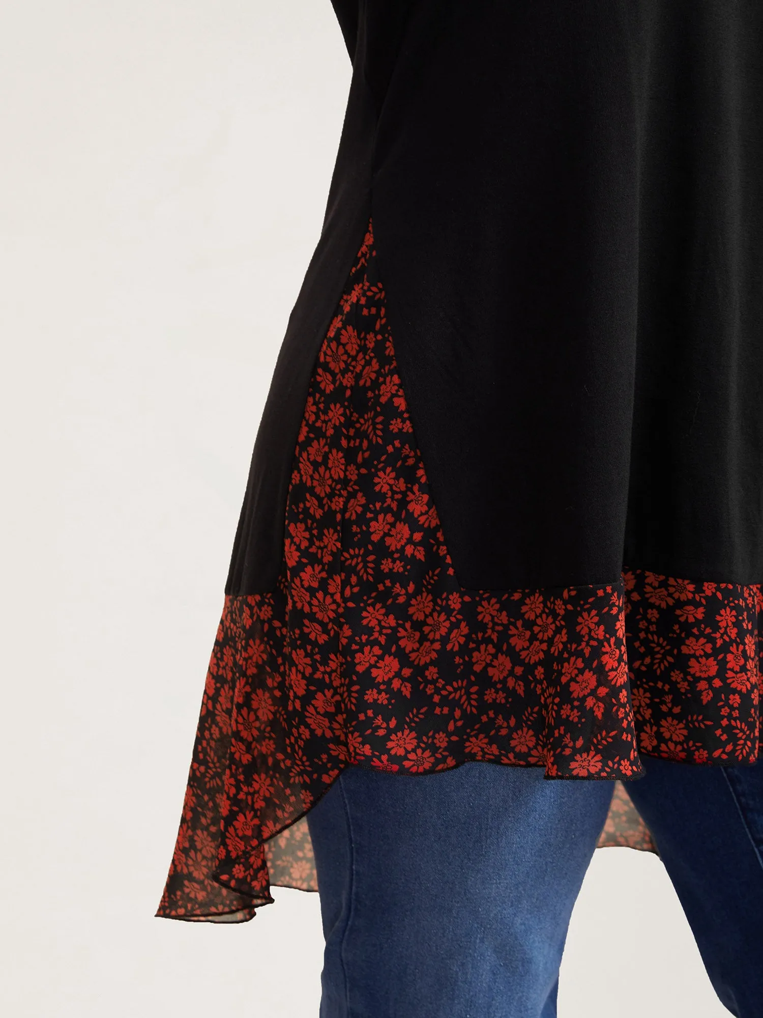 Printed Panel Hi-Low Hem Round Neck Top sold by Bloomchic product image thumbnail 3