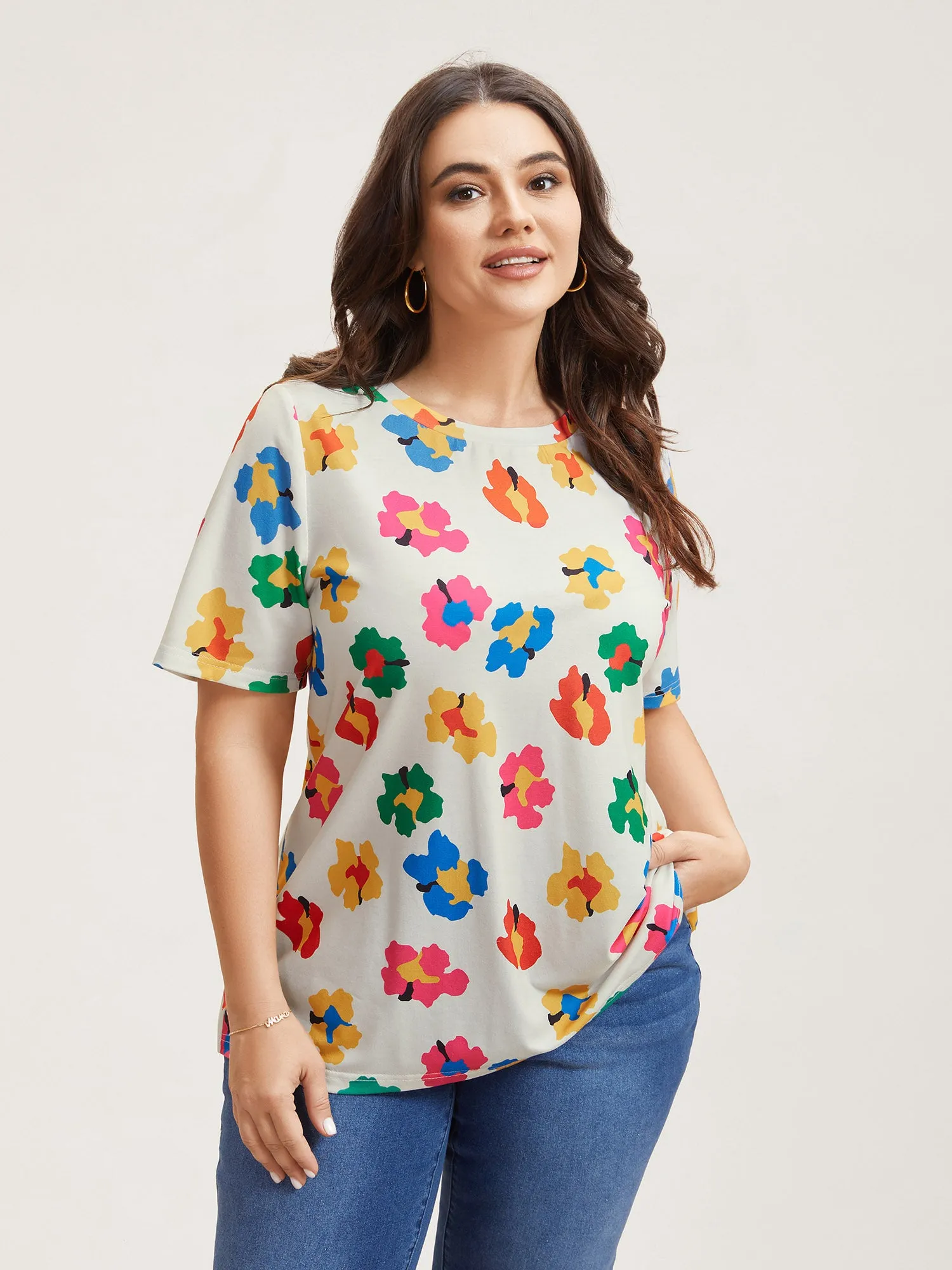 Multi-Color Floral Print Fitted T-Shirt sold by Bloomchic product image thumbnail 4