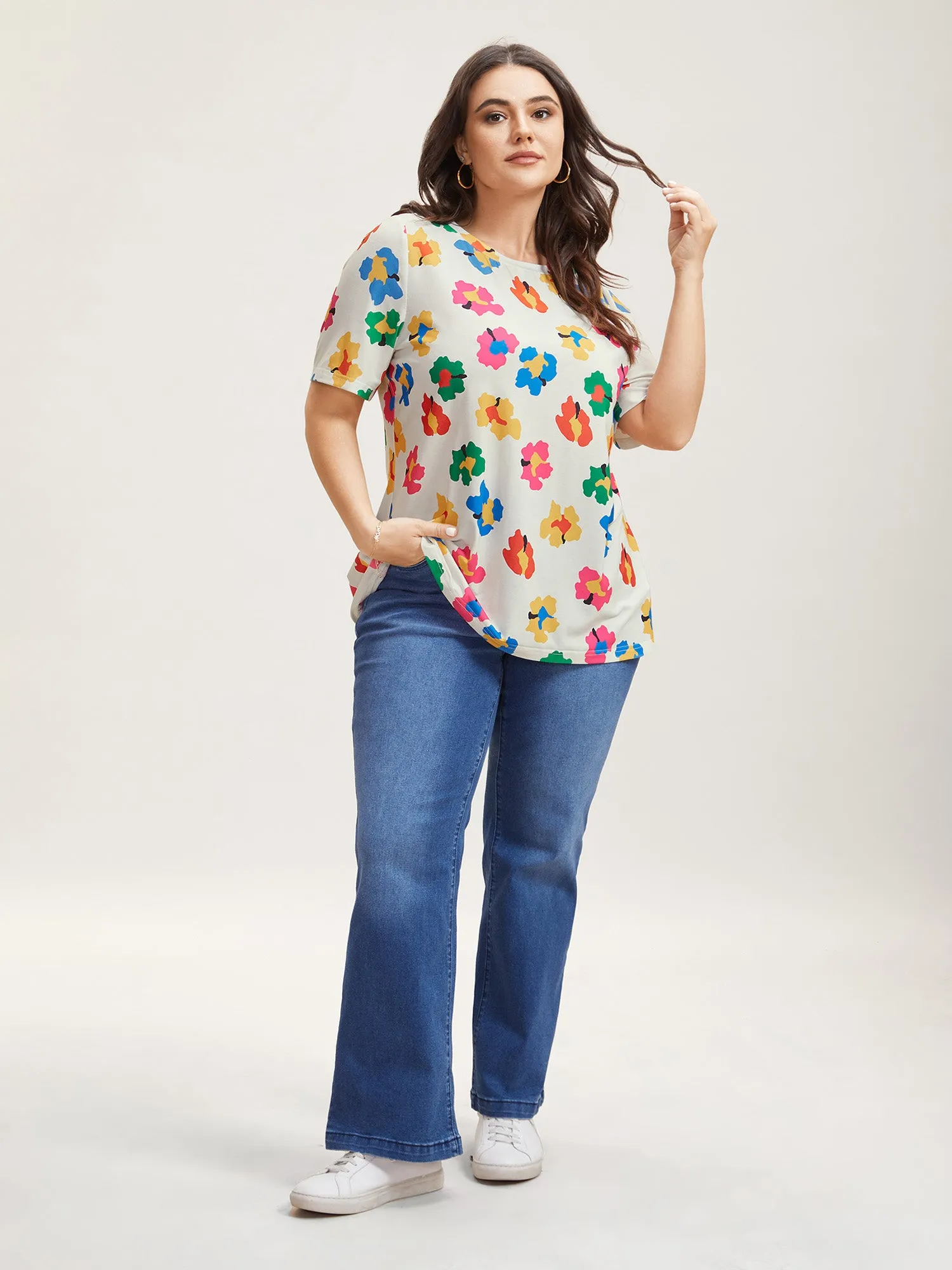 Multi-Color Floral Print Fitted T-Shirt sold by Bloomchic product image thumbnail 2