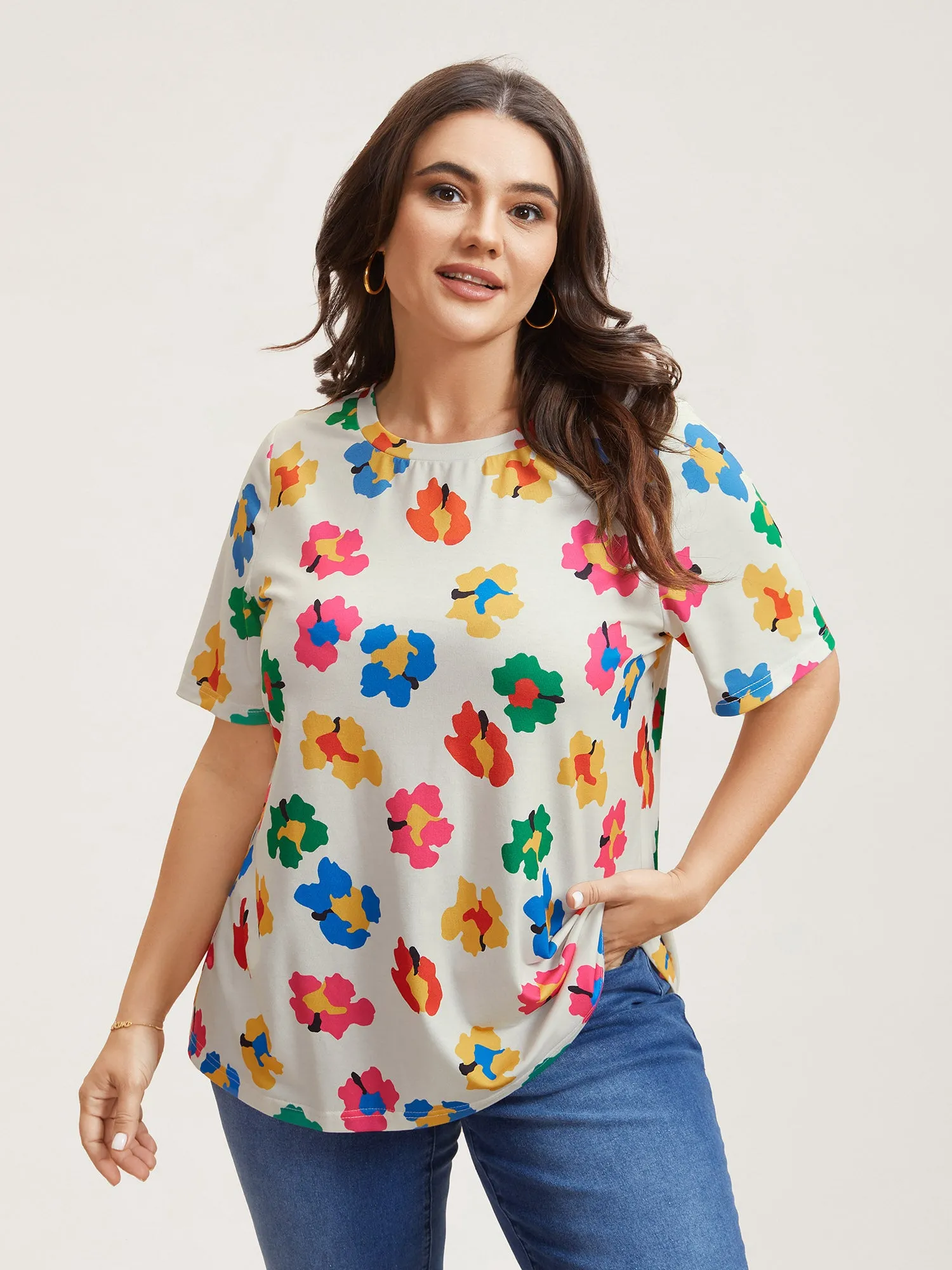 Multi-Color Floral Print Fitted T-Shirt sold by Bloomchic
