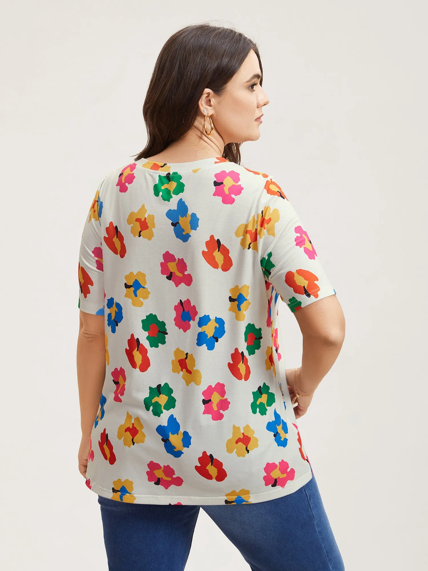 Multi-Color Floral Print Fitted T-Shirt sold by Bloomchic product image thumbnail 5