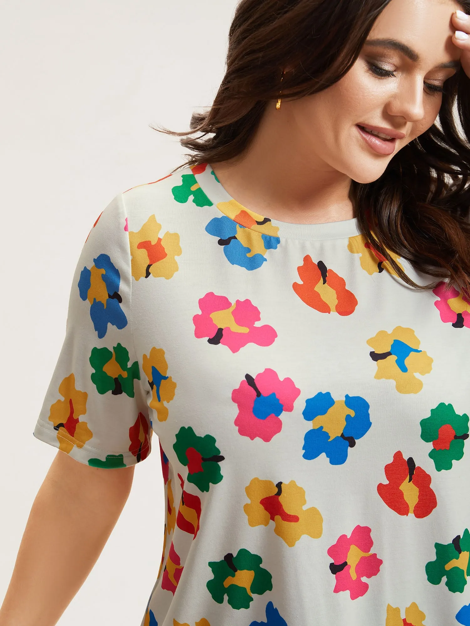 Multi-Color Floral Print Fitted T-Shirt sold by Bloomchic product image thumbnail 3