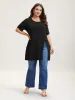 Side-Split Plain Round Neck T-Shirt sold by Bloomchic