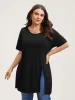 Side-Split Plain Round Neck T-Shirt sold by Bloomchic
