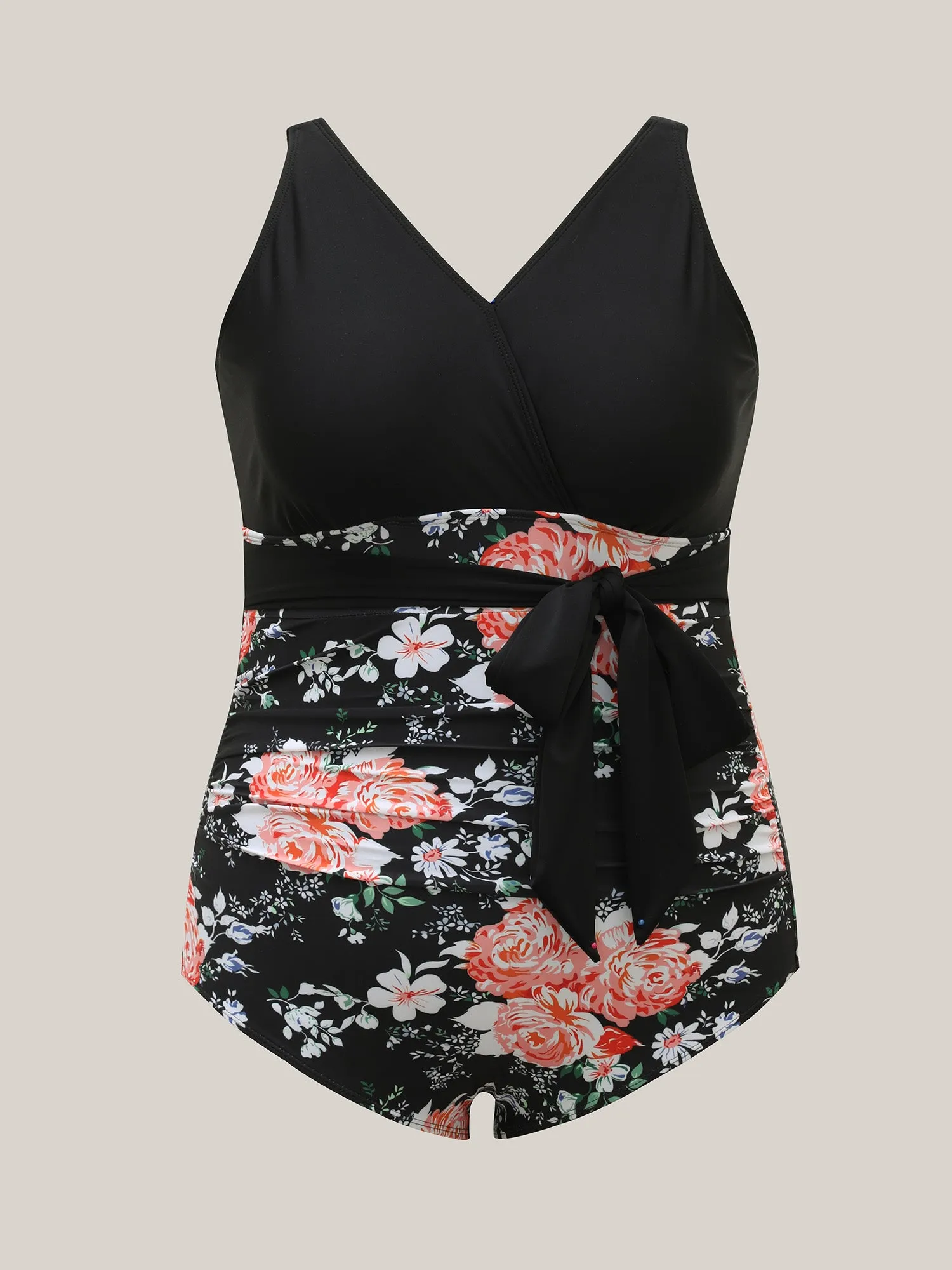 Floral Print Ruched Belted One-Piece Swimsuit sold by Bloomchic product image thumbnail 5